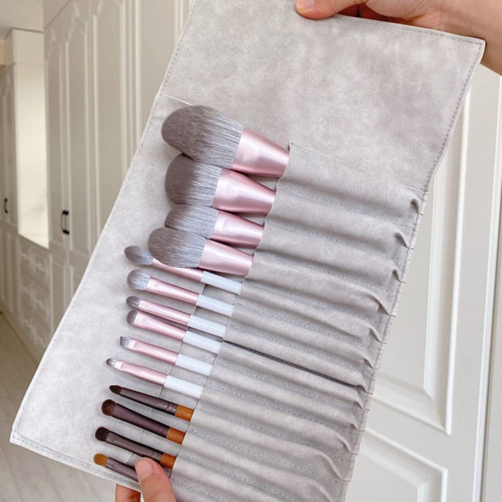 FRCOLOR Foldable Makeup Brush Case - Travel Cosmetic Brush Organizer with Imitation Suede, Portable Roll-Up Bag for Makeup Brushes & Beauty Tools - Perfect for Travel, Home Storage & Professional Use