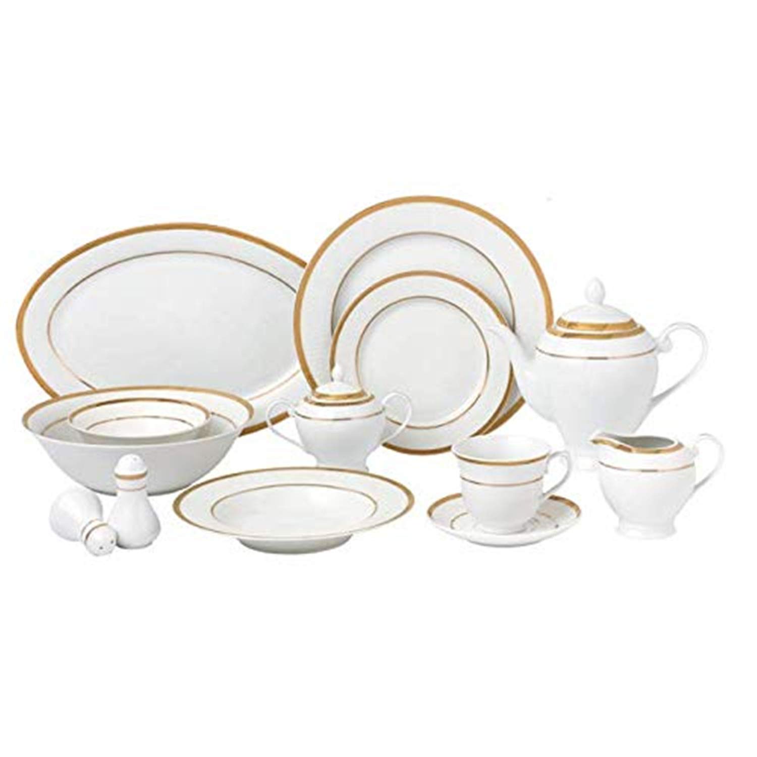 Lorenzo Josephine 57-Piece Dinnerware Set for 8 - Porcelain Dinner Plates, Bowls & Mugs - Elegant Tableware for Family Dinners, Parties & Holiday Entertaining