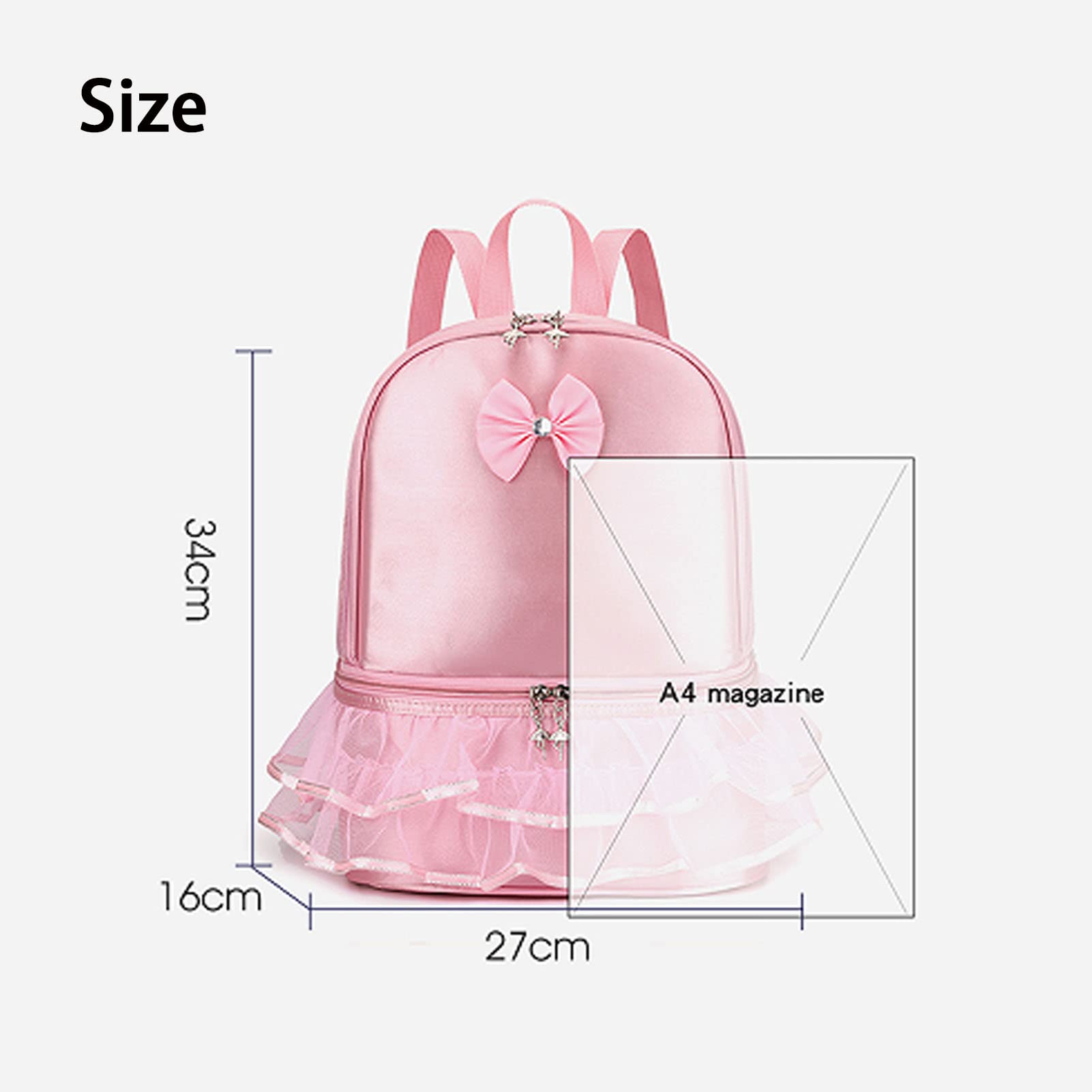Yitengteng Pink Ballet Backpack for Girls - Lightweight Dance Bag with Separate Shoe Compartment, Ideal for Ballet, Gymnastics, Latin Dance, Yoga, and Toddler Activities