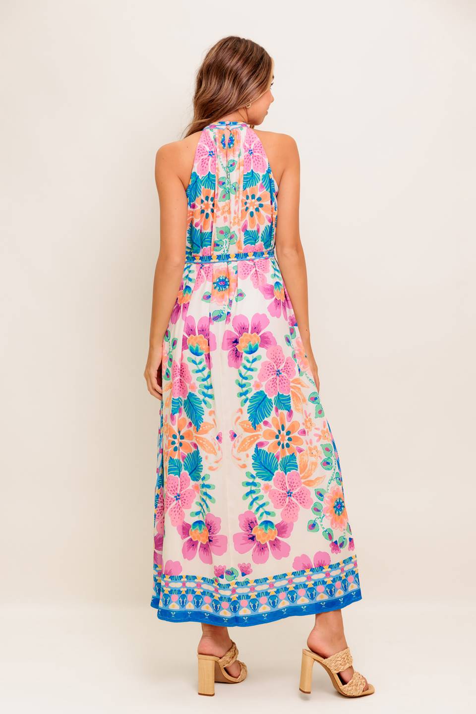 ELARA Floral Halter Maxi Dress for Women - Elegant Summer Beach Wedding Party Outfit - Perfect for Vacations, Date Nights & Special Occasions