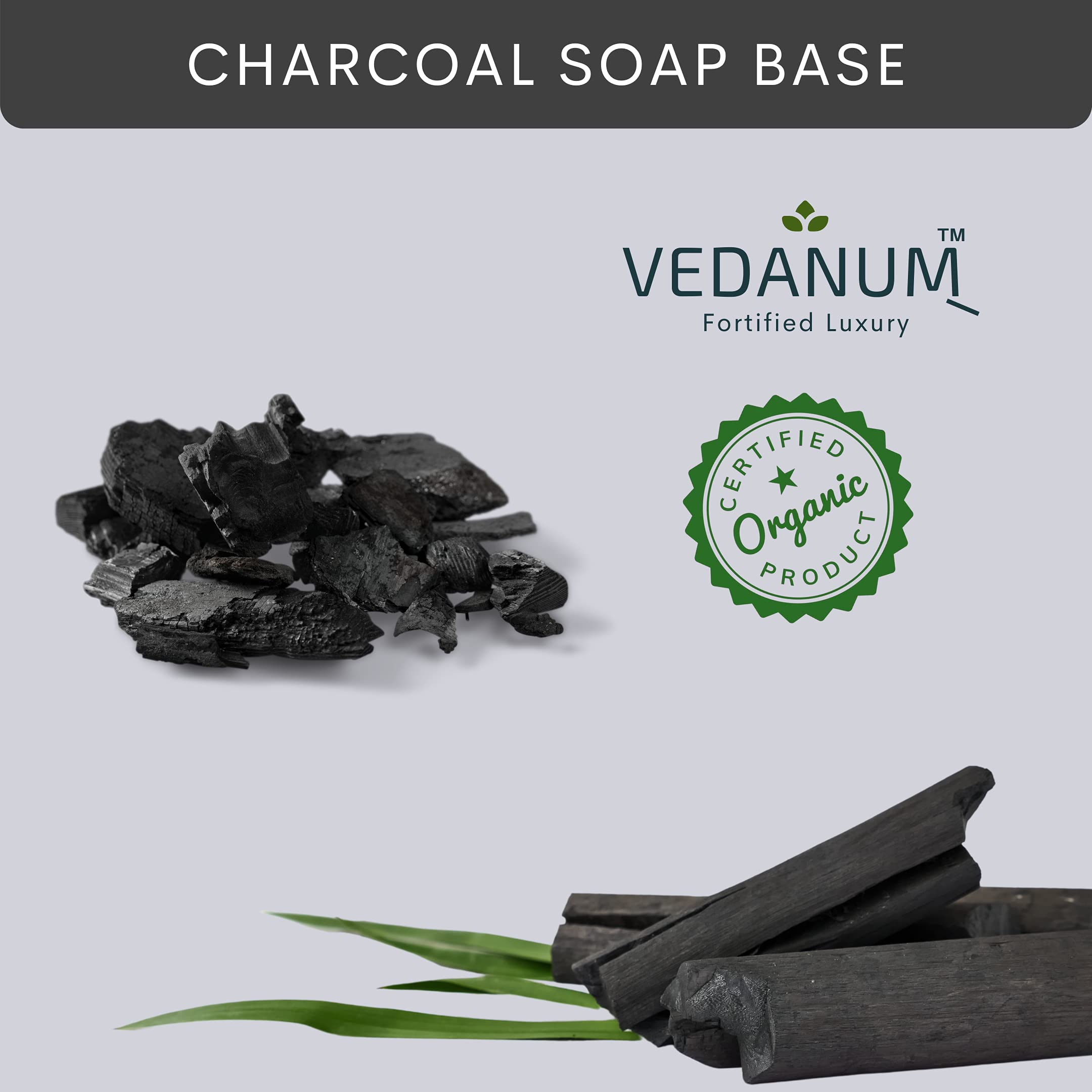 VEDANUM Charcoal Soap Base with Exfoliating Luxury - 500 Gm Sulfate & Paraben Free Melt and Pour Soap Base for Acne & Blackhead Removal - Perfect for DIY Skincare & Handmade Soap Making