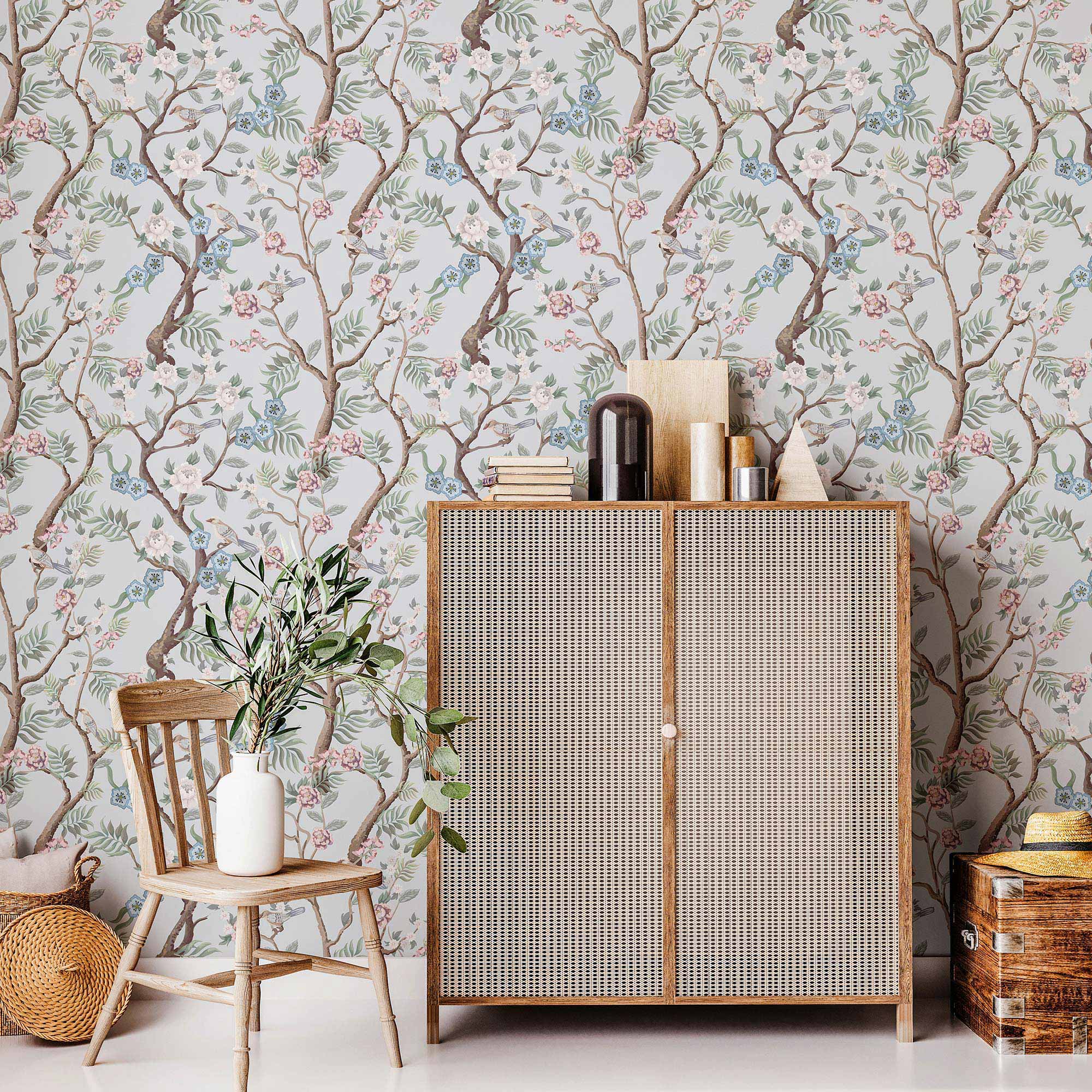 Blue Botanical Peel and Stick Removable Wallpaper - Self-Adhesive Wall Mural for Home Decor, Bedroom, Living Room, Nursery & Office - Easy to Apply & Remove - Pattern 1745