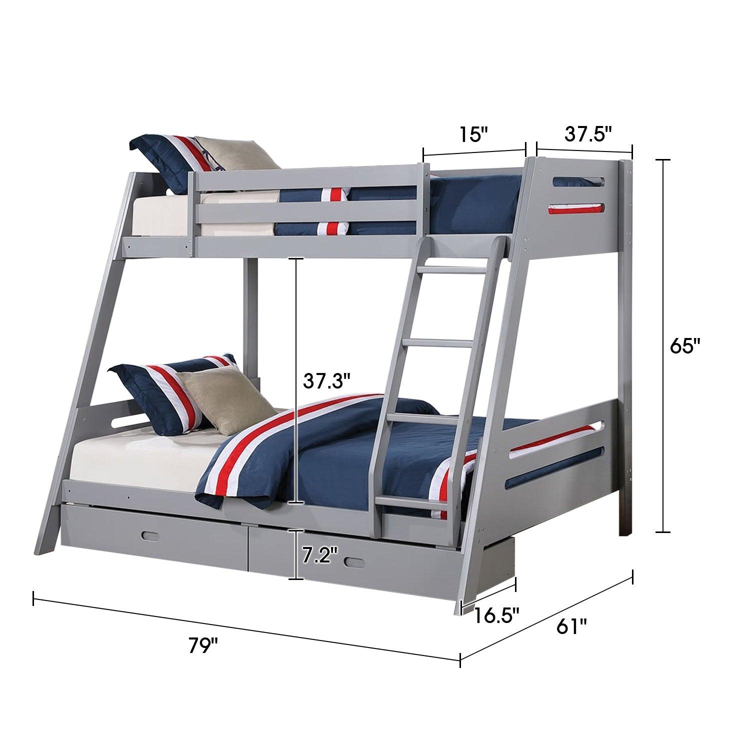 Solid Wood Twin/Full Bunk Bed with Reversible Angled Ladder & Underbed Drawers - Sturdy Kids Bunk Bed for Small Spaces, Bedroom & Guest Room - Perfect for Siblings, Sleepovers & Space Saving