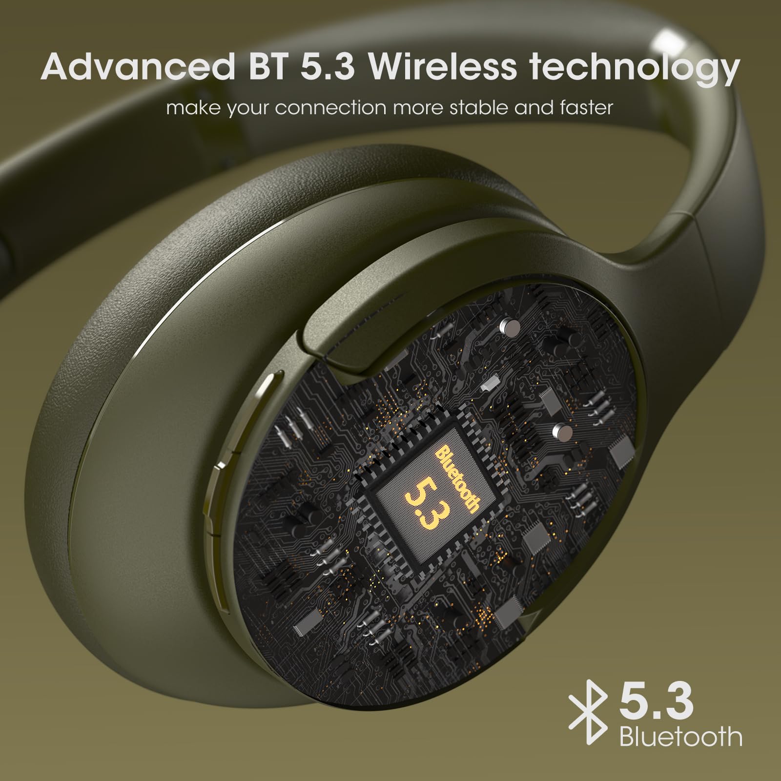 DOQAUS Wireless Bluetooth Headphones Over Ear with 90H Playtime, HiFi Stereo Sound, Deep Bass & Built-in Mic - Foldable Lightweight Headset with 3 EQ Modes for iPhone, Android, PC - Perfect for Travel, Office, Gym & Home Use (Green)