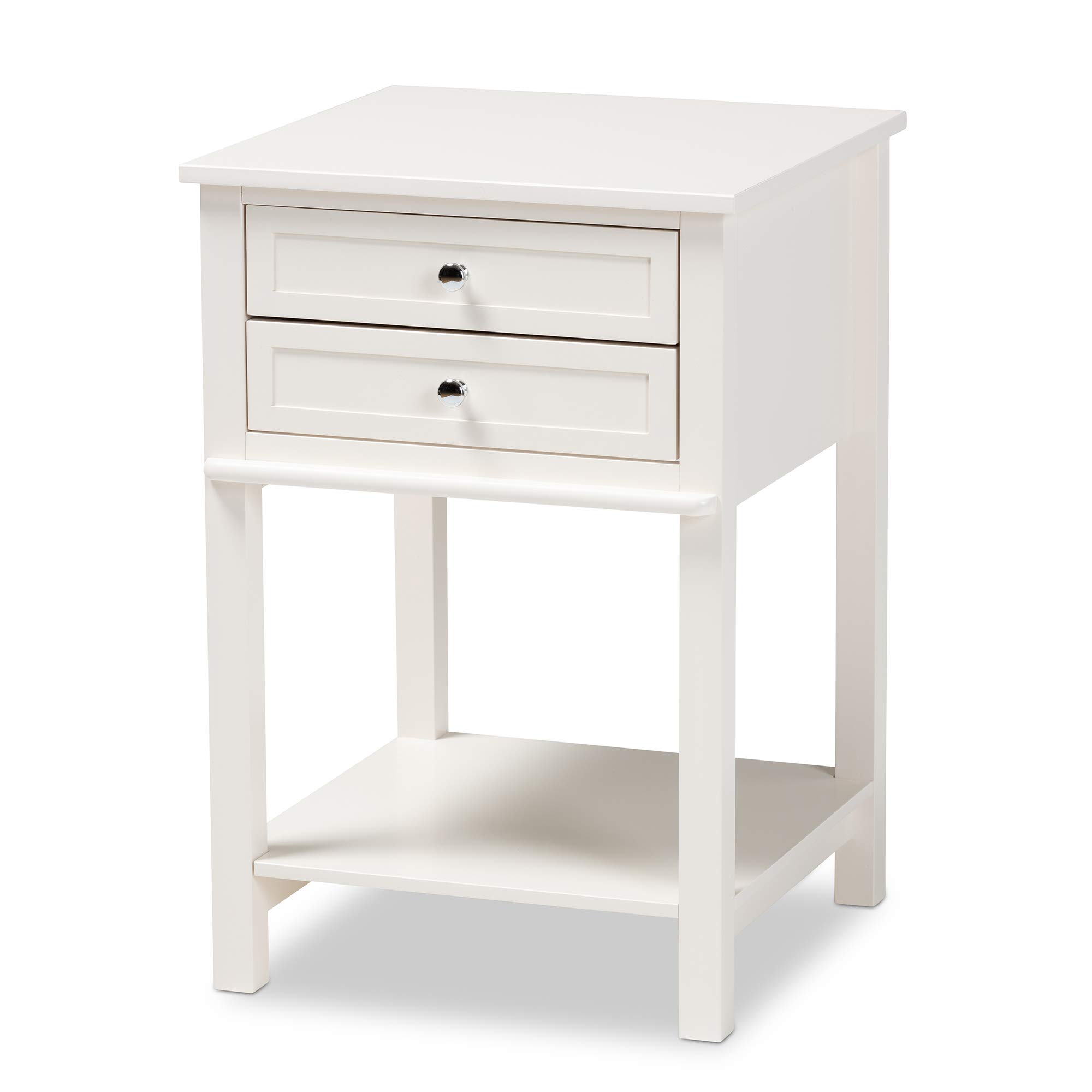 Baxton Studio White Nightstand - Modern Bedside Table with Drawer for Bedroom, Living Room & Guest Room