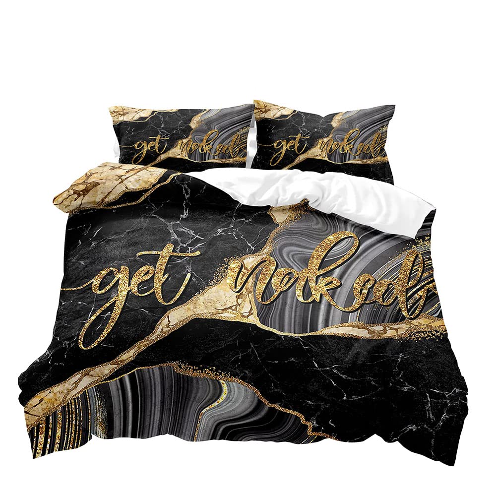 VIVIHOME 3-Piece King Size Marble Duvet Cover Set - Black Luxury Bedding with Gold Glitter, Soft Microfiber Comforter Cover & 2 Pillow Shams for Modern Bedroom Decor | Perfect for Master Bedroom, Guest Room & Hotel Style Makeover