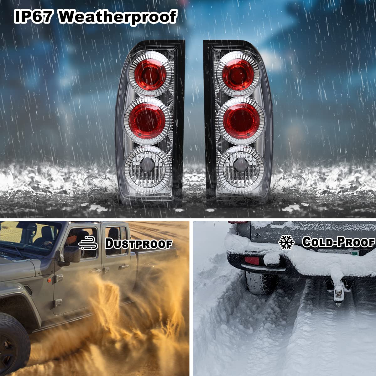 ROXX Replacement Tail Lights for 1998-2004 Nissan Frontier - Black Housing with HD Lens - Left & Right Side Taillamps - Chrome Trim & Clear Lens - Perfect for Night Driving & Off-Road Adventures