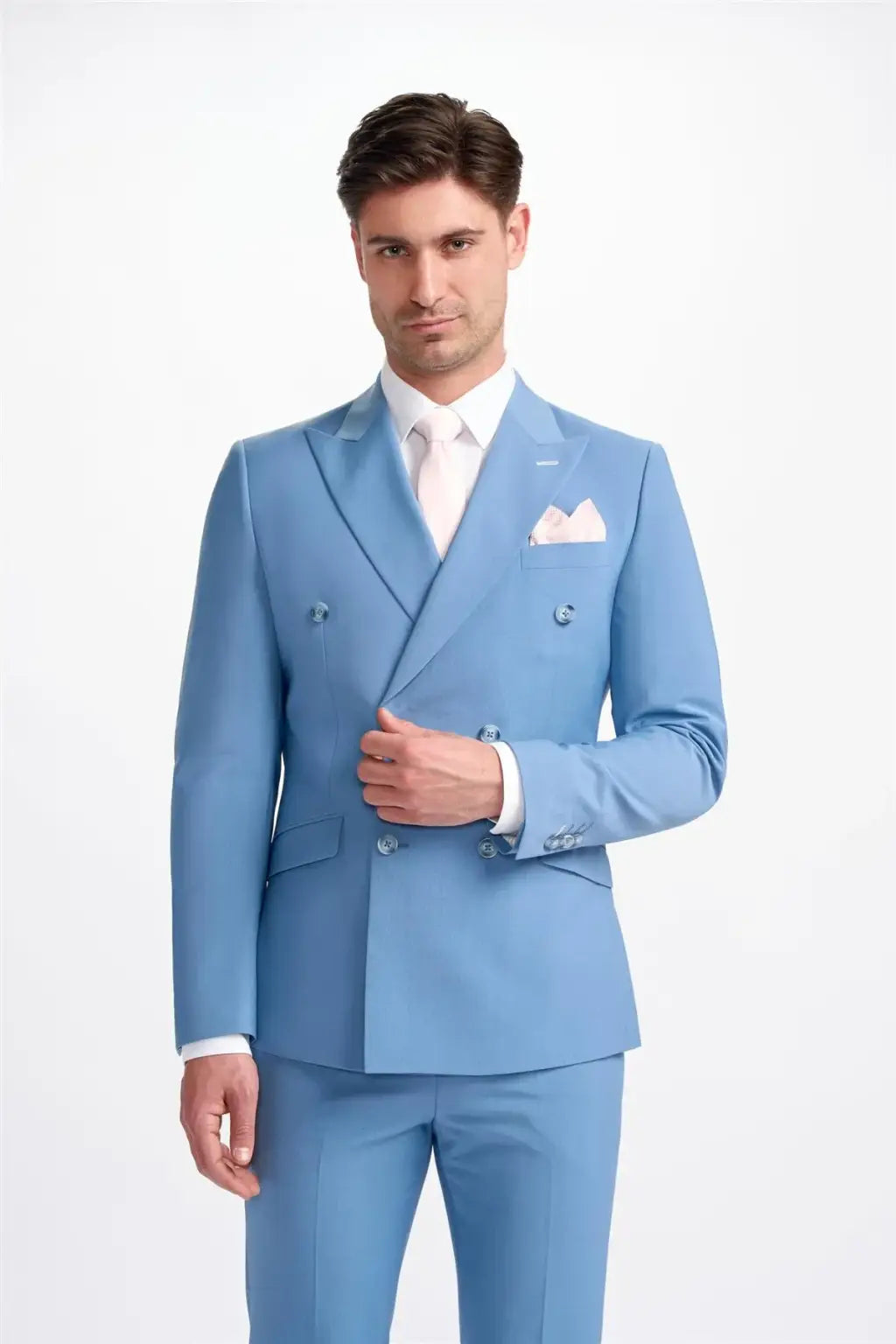 Cavani Bond Ocean Blue Double Breasted Blazer for Men | Premium Slim Fit Business Suit Jacket | Formal Office Wear & Wedding Attire