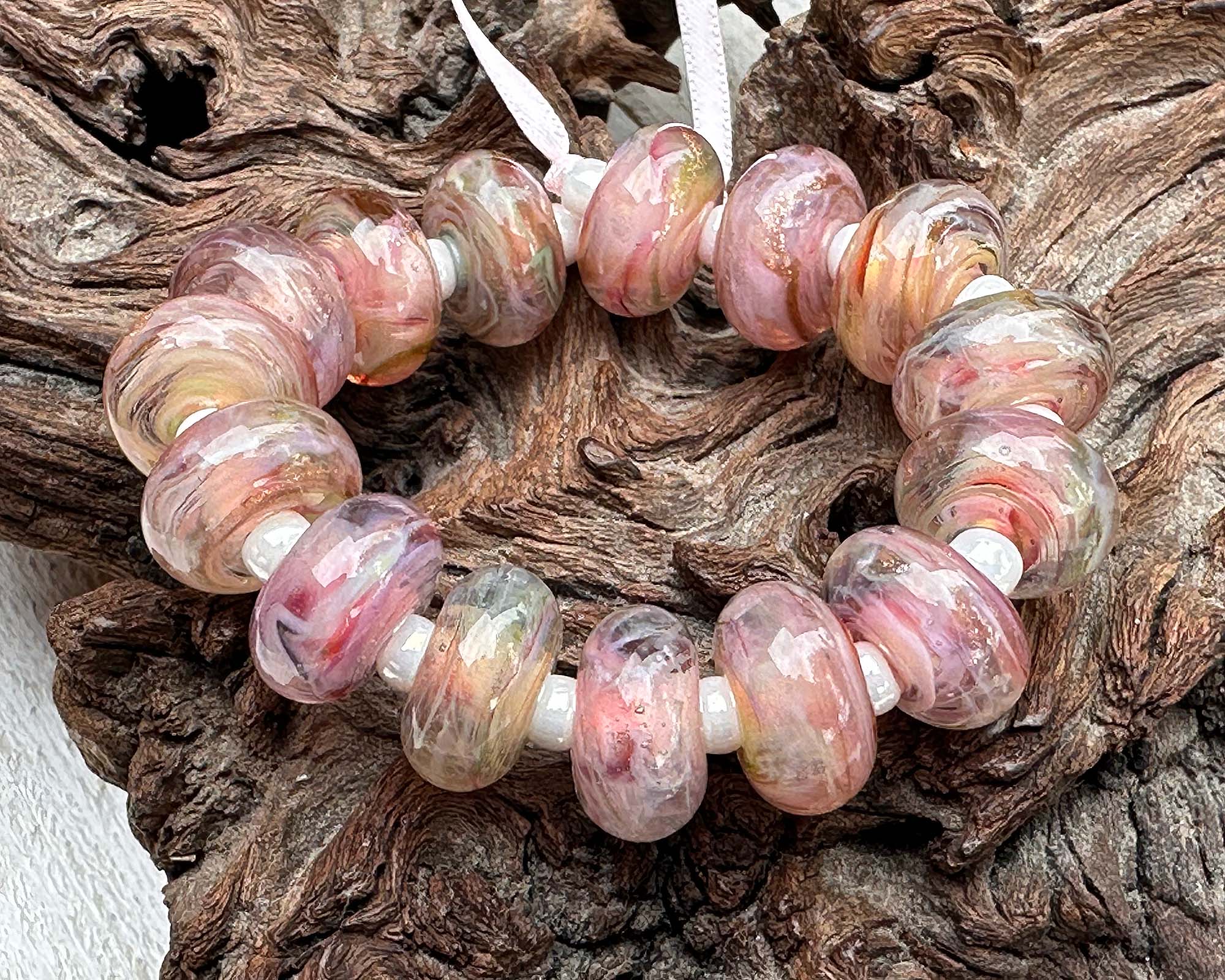 15pcs Sunrise Swirls Lampwork Glass Beads Set for Jewelry Making - DIY Bracelet, Necklace, Earrings Craft Supplies - Perfect for Beaders and Artisans