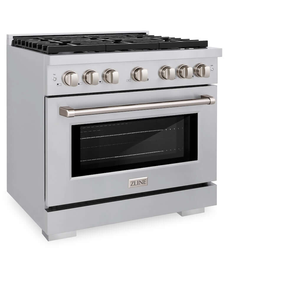 ZLINE 36 Inch 5.2 Cu. Ft. Stainless Steel Gas Range with Convection Oven & 6 Brass Burners - Professional Kitchen Appliance for Home Chefs & Cooking Enthusiasts | Perfect for Baking, Roasting & Large Family Meals (Model SGR BR 36)