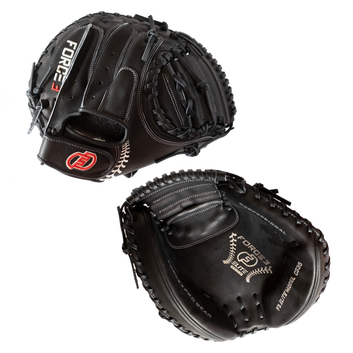 FORCE3 ELITE Series Catcher's Mitt - Professional Baseball Glove for Adults & Youth - Black | Perfect for Training, Games & Competitive Play