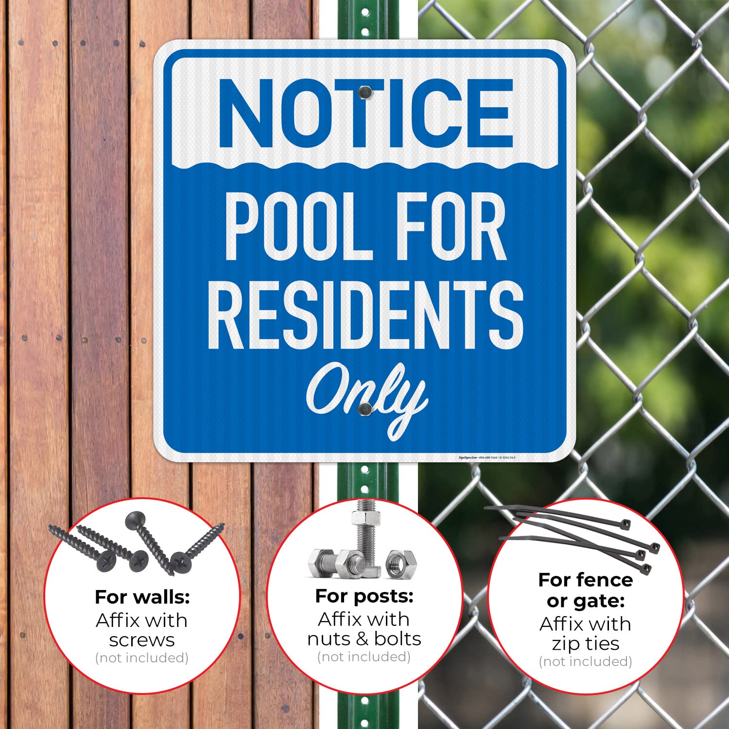 Residents Only Pool Sign - 24x24 Inches, 3M EGP Reflective .080 Aluminum, Fade Resistant for Indoor & Outdoor Use - Made in USA | Perfect for Apartment Complexes, Community Pools & Private Backyards