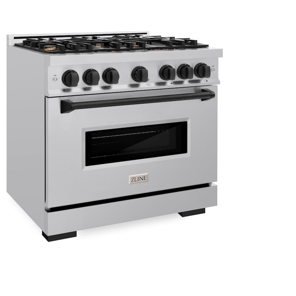 ZLINE Autograph Edition 36 Inch 5.2 Cu Ft Classic Gas Range with 6 Burner Cooktop & Convection Gas Oven - Stainless Steel with Matte Black Accents (CGRZ 36 MB) - Perfect for Modern Kitchens, Home Chefs & Entertaining