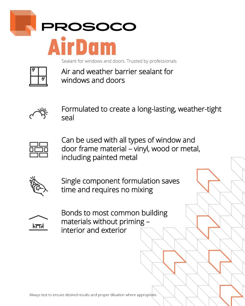 PROSOCO AirDam Professional Air & Weather Barrier Sealant - 12 Pack (10.3 OZ Cartridges) for Roofing, Windows & Exterior Construction - Waterproof & Energy Efficient Building Protection