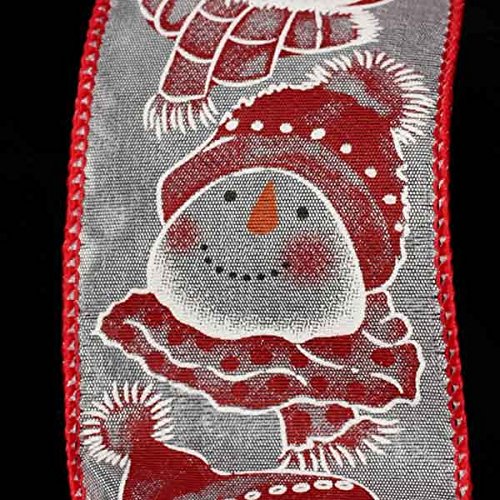Happy Snowman Print Wired Craft Ribbon - 2.5
