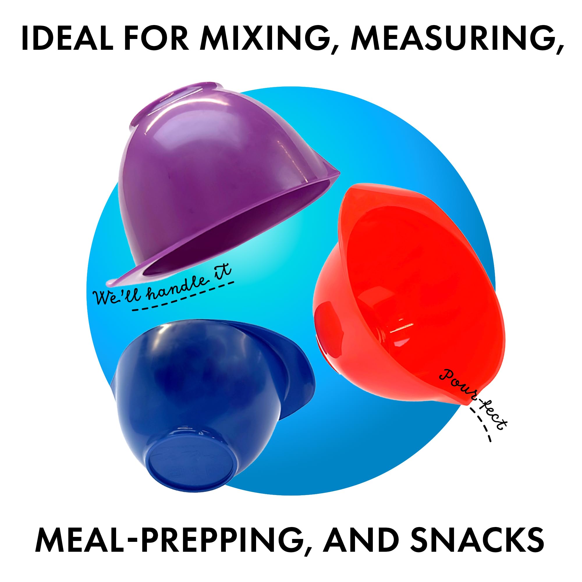 TQGEAR WePrep - 3-Piece Colorful Mixing Bowl Set (1.75-2L Each) for Meal Prep, Baking, Serving Salads, Sauces & Snacks - Perfect for Kitchen, Cooking & Food Storage