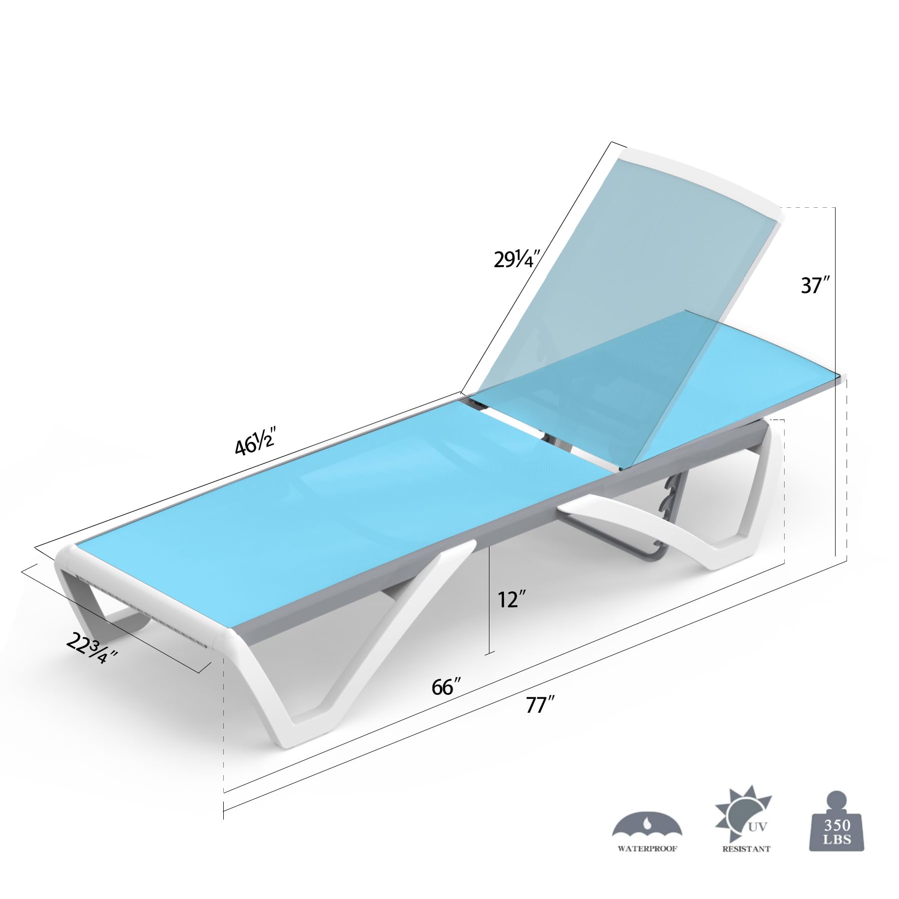 Premium Aluminum Adjustable Pool Lounge Chair - All-Weather Outdoor Chaise Lounge with Aqua Textilene Fabric for Deck, Lawn, Backyard & Poolside Relaxation | Perfect for Sunbathing, Lounging by the Pool or Beach Vacation