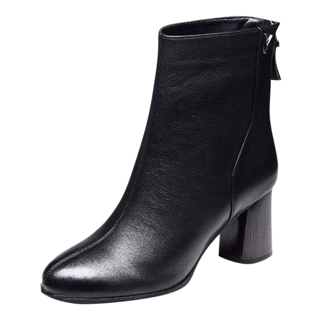 Women's Suede Ankle Boots with Back Zip - Square Heel Casual Bare Booties for Everyday Wear (Black, Size 9.5) | Perfect for Office, Dating & Fall Fashion