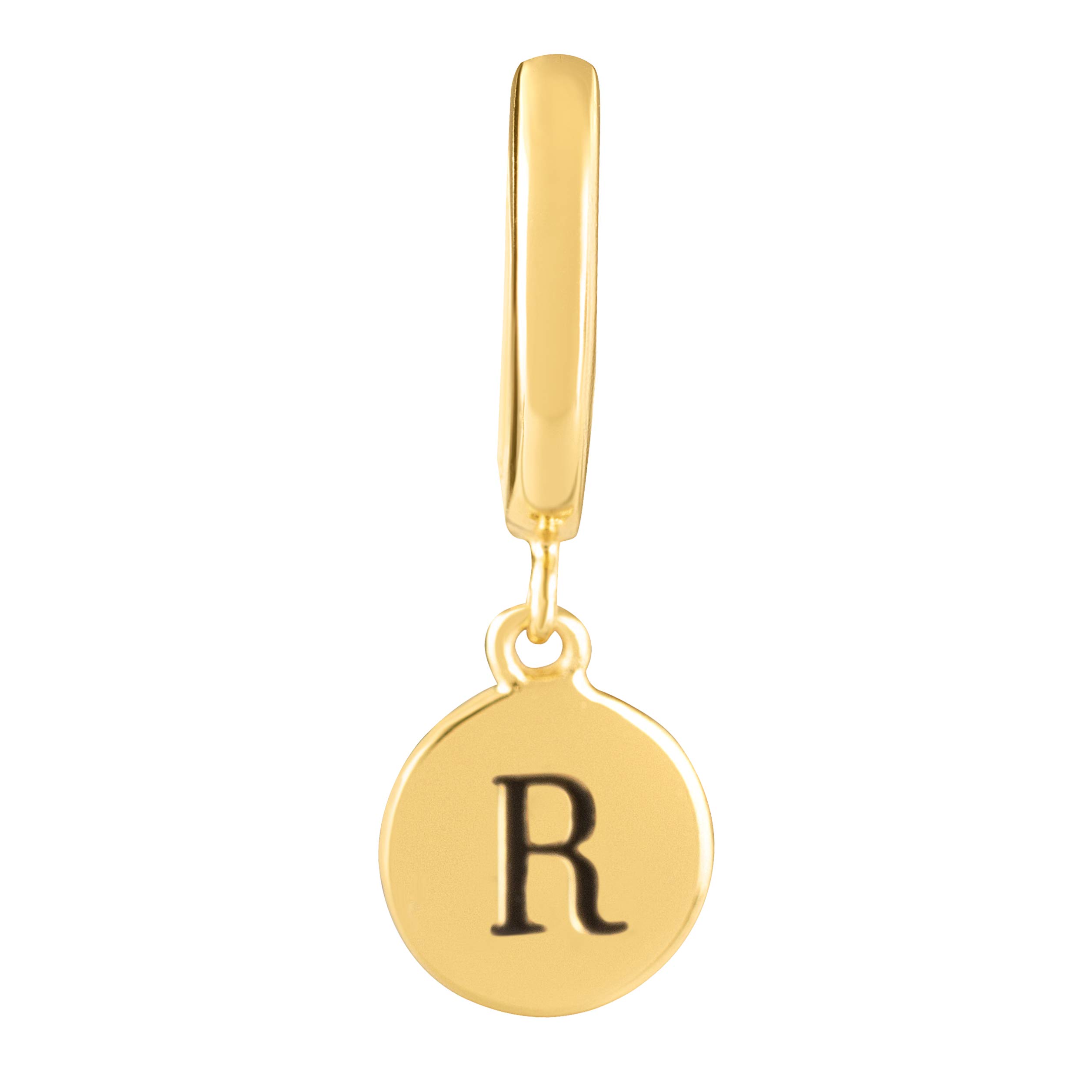 Sterling Silver 18K Gold Plated Initial Engraved Women's Huggie Earrings - Personalized Monogram Disc Hoop Earrings for Women - Perfect for Gifts, Everyday Wear & Special Occasions