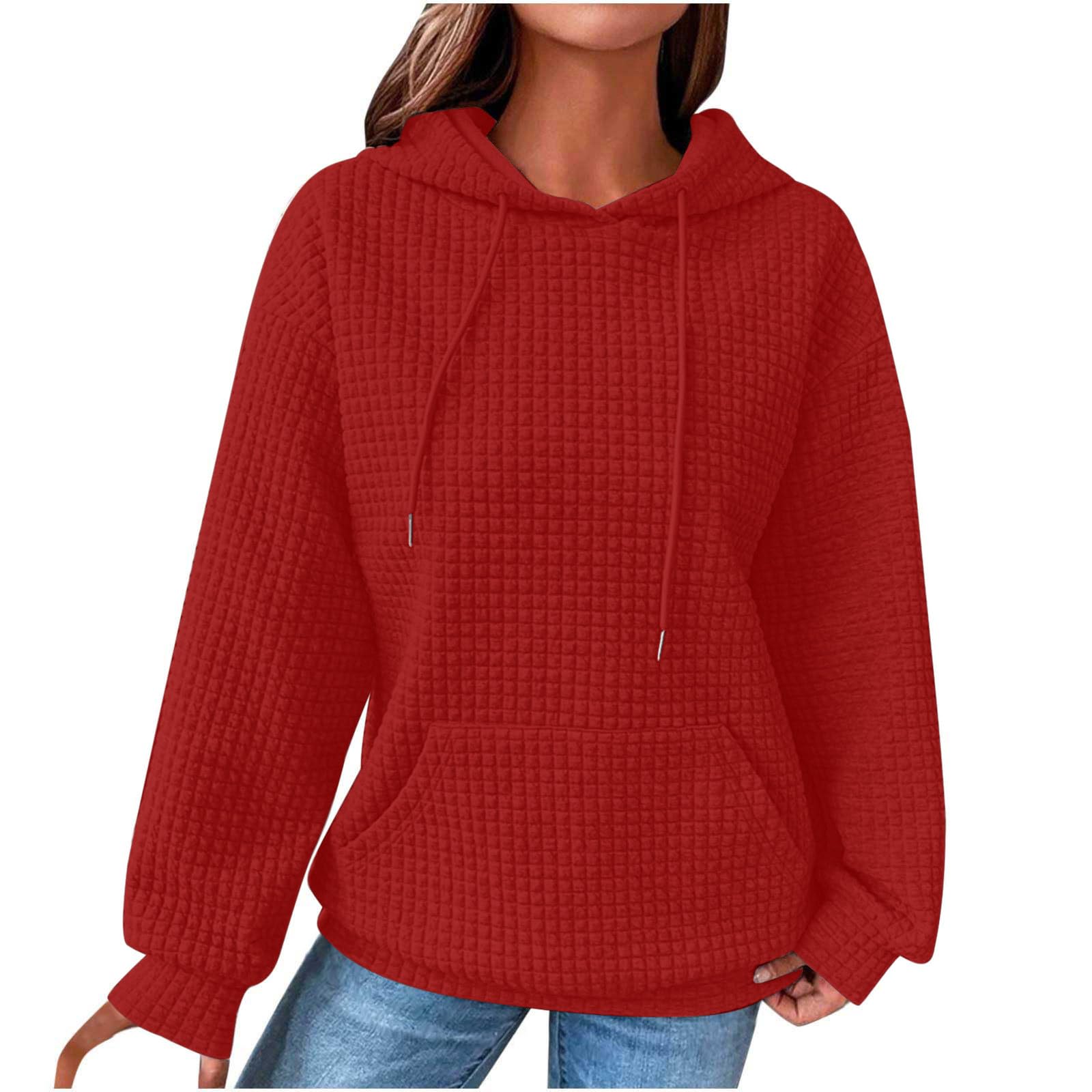 ZunFeo Women's Oversized Hoodie - Long Sleeve Waffle Knit Pullover Sweatshirt with Drawstring & Pocket | Cozy Fall Fashion for Casual Wear, Lounge & Outdoor Activities
