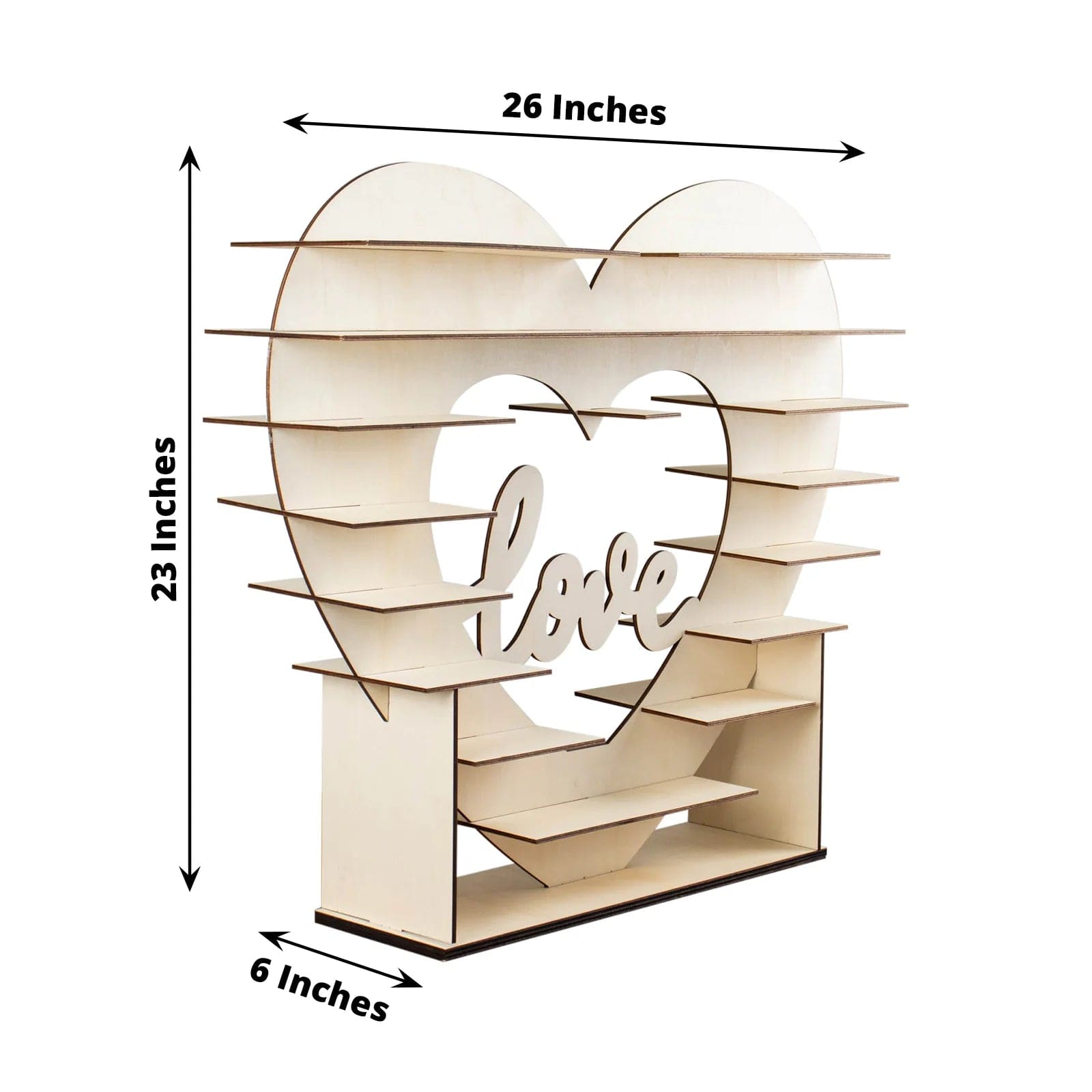 26-Heart 8-Layer Double-Sided Wooden Cupcake Dessert Stand - Natural Wood Display for Parties, Weddings & Events - Perfect for Cupcakes, Macarons & Mini Desserts