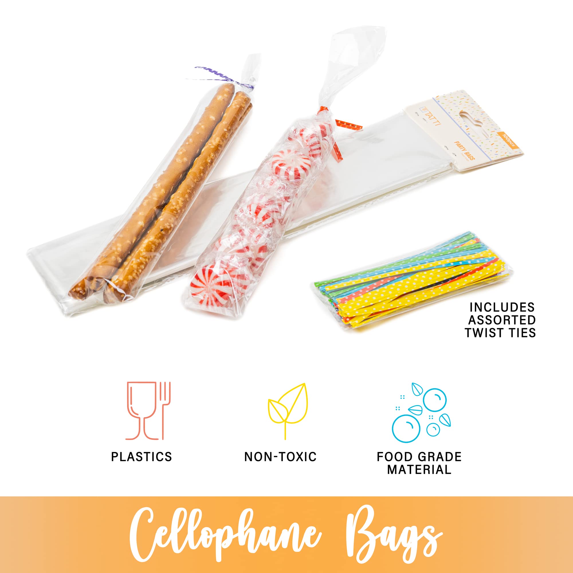 100 Pcs Clear Plastic Cellophane Bags [2x10 Inches] with 4