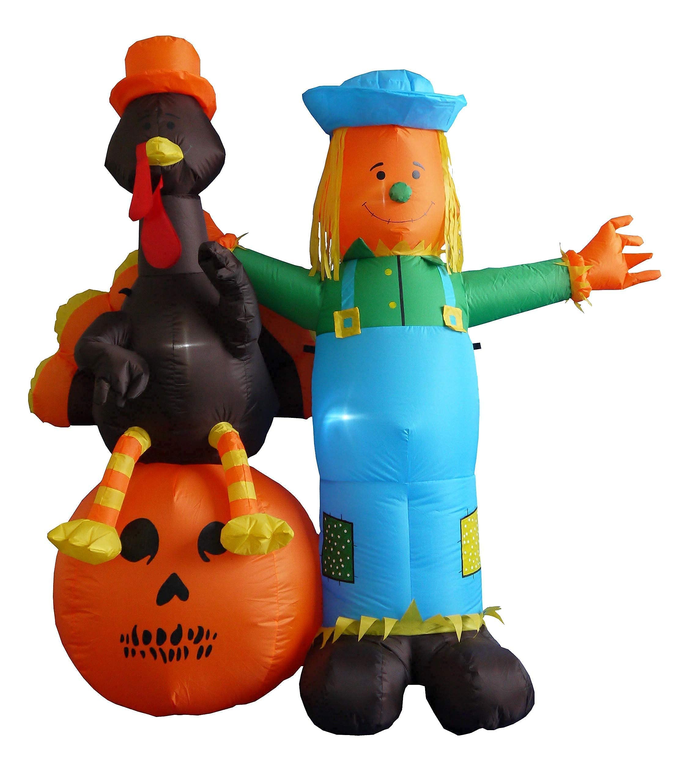 Thanksgiving Inflatable Decorations Set - 4FT Giant Inflatable Turkey with Pilgrim Hat & 6FT Tall Scarecrow with Pumpkin - Outdoor/Indoor LED Lighted Blow Up Decor for Yard, Porch, Party, Holiday Celebration