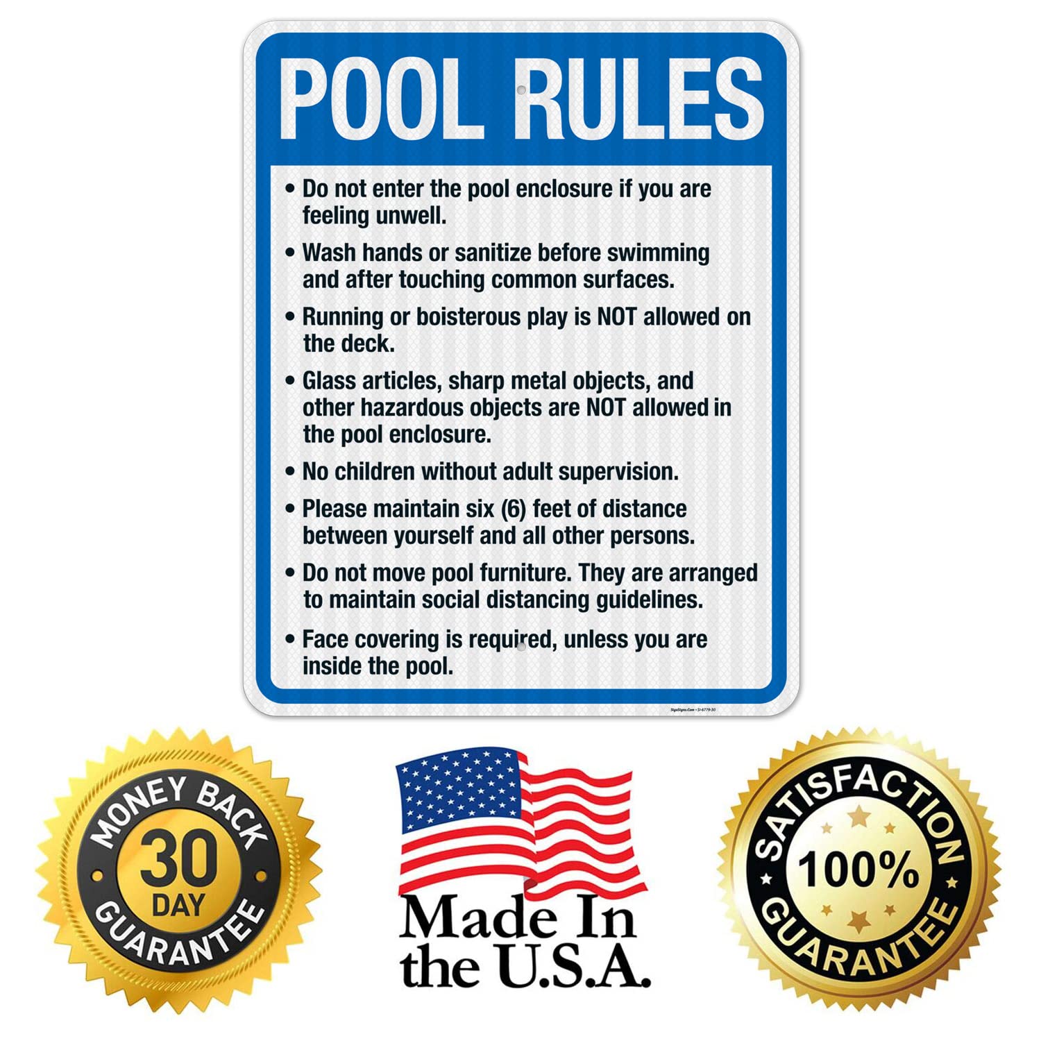 Pool Rules Sign - 24x30 Inches, 3M EGP Reflective Aluminum, Fade Resistant - Indoor/Outdoor Safety Sign for Swimming Pools, Backyards & Public Areas - Made in USA