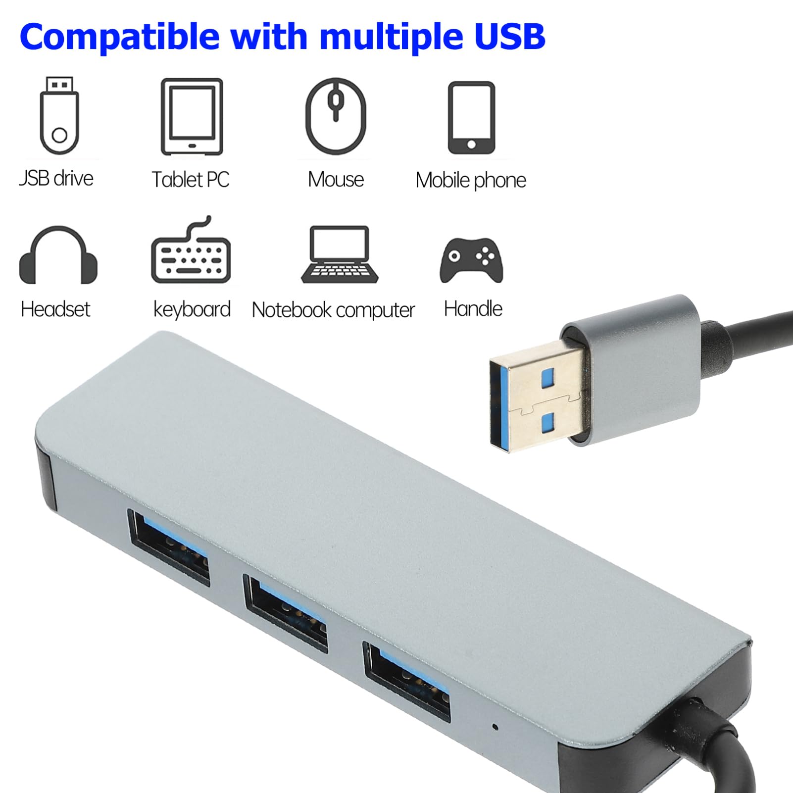 Homoyoyo 5-Port USB Hub Splitter with USB Extension Cable - High-Speed USB 3.0 Hub for Laptop, PC, MacBook - Aluminum Alloy Multi-Port Adapter for Charging, Data Transfer, and Connecting Multiple Devices - Perfect for Home Office, Gaming, and Workspace Setup