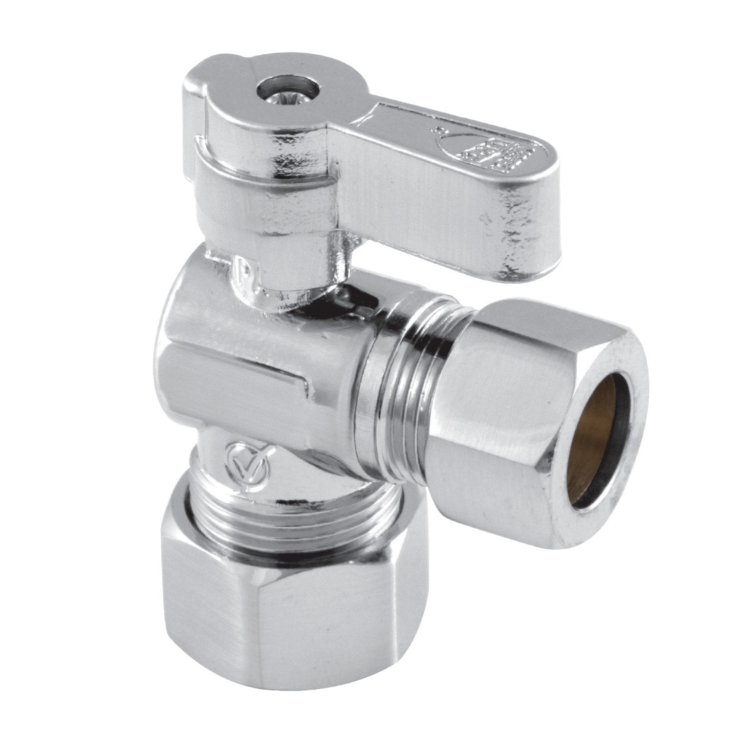 5/8 Inch O.D. Comp x 1/2 Inch O.D. Comp Quarter Turn Angle Shut Off Valve - Brass Water Supply Stop Valve for Sink, Toilet, Dishwasher & Washing Machine Connections