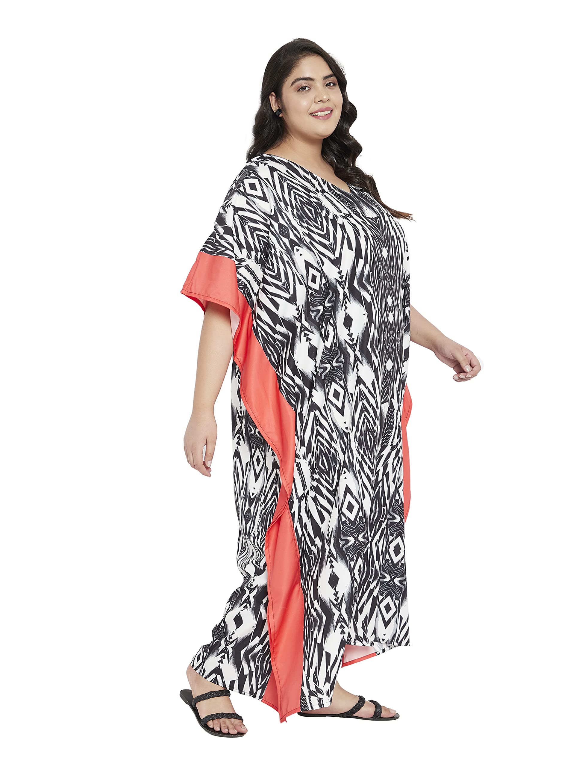Plus Size Women's Caftan Dress - Flowy Polyester Evening Maxi Gown with Kimono Sleeves for Parties, Beach Cover Up & Summer Vacations
