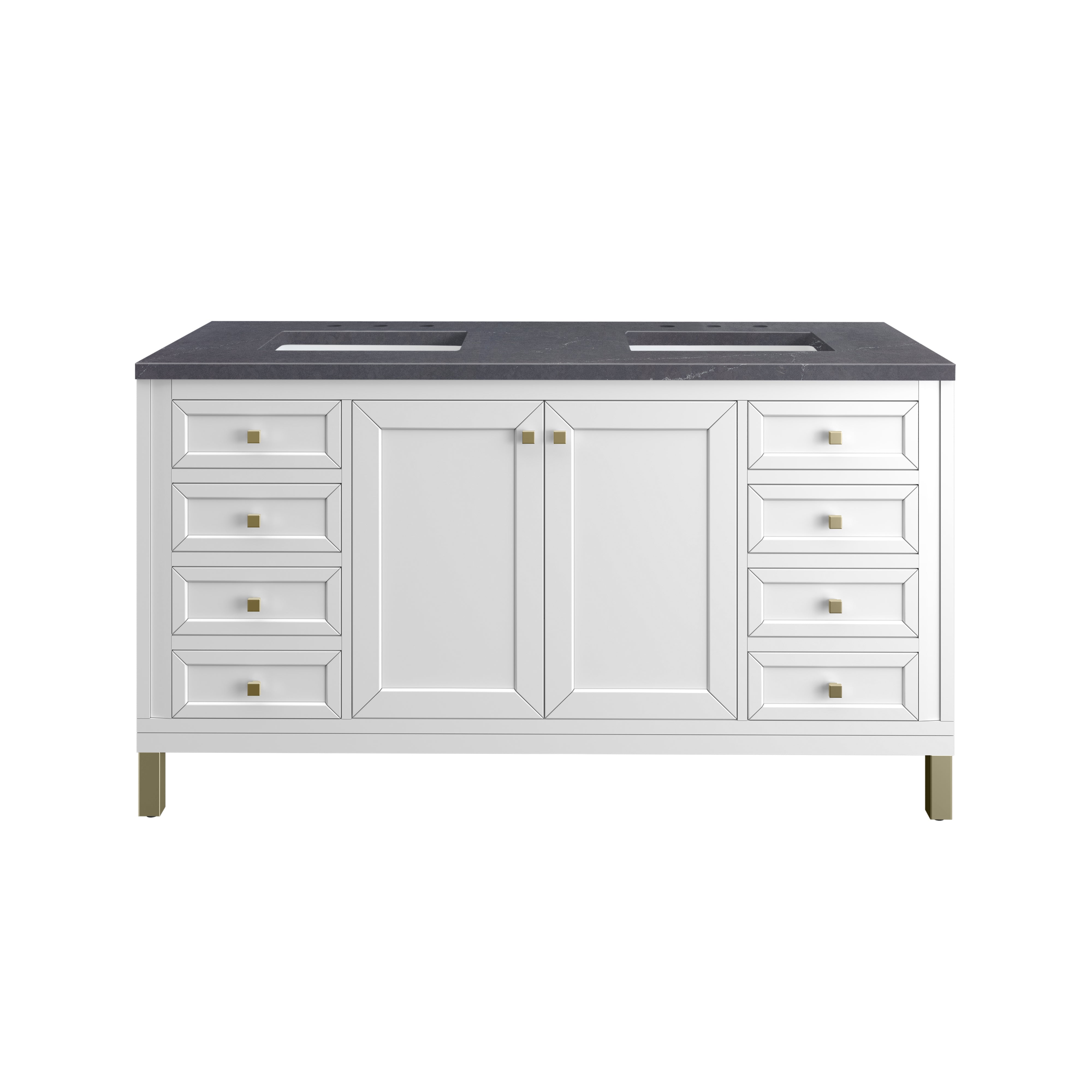 Chicago 60 Inch Double Bathroom Vanity with Glossy White Finish & 3CM Charcoal Soapstone Countertop - Perfect for Master Bathroom Renovation and Modern Home Decor