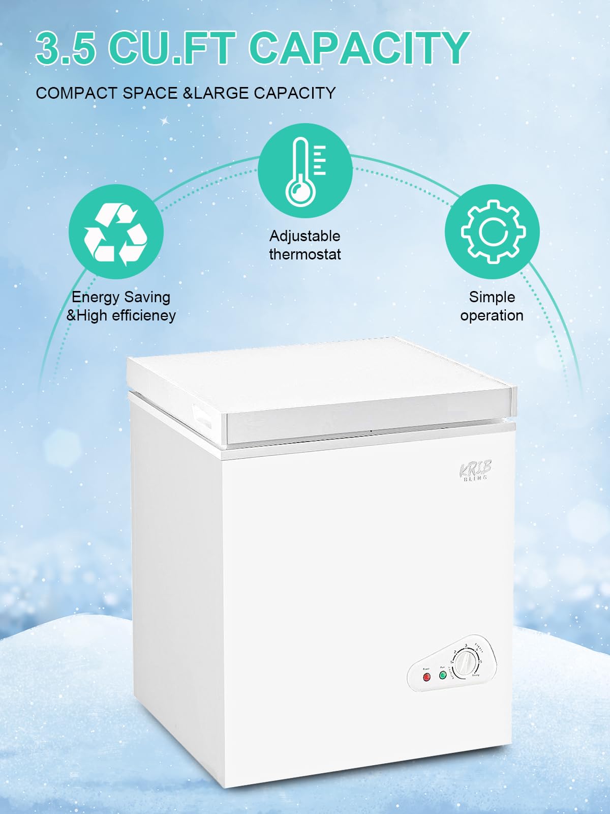 3.5 cu.ft White Compact Chest Freezer with Adjustable Thermostat & Removable Storage Basket - Perfect for Kitchen, Basement, Garage & Home Organization - Energy Efficient Deep Freezer for Frozen Food Storage