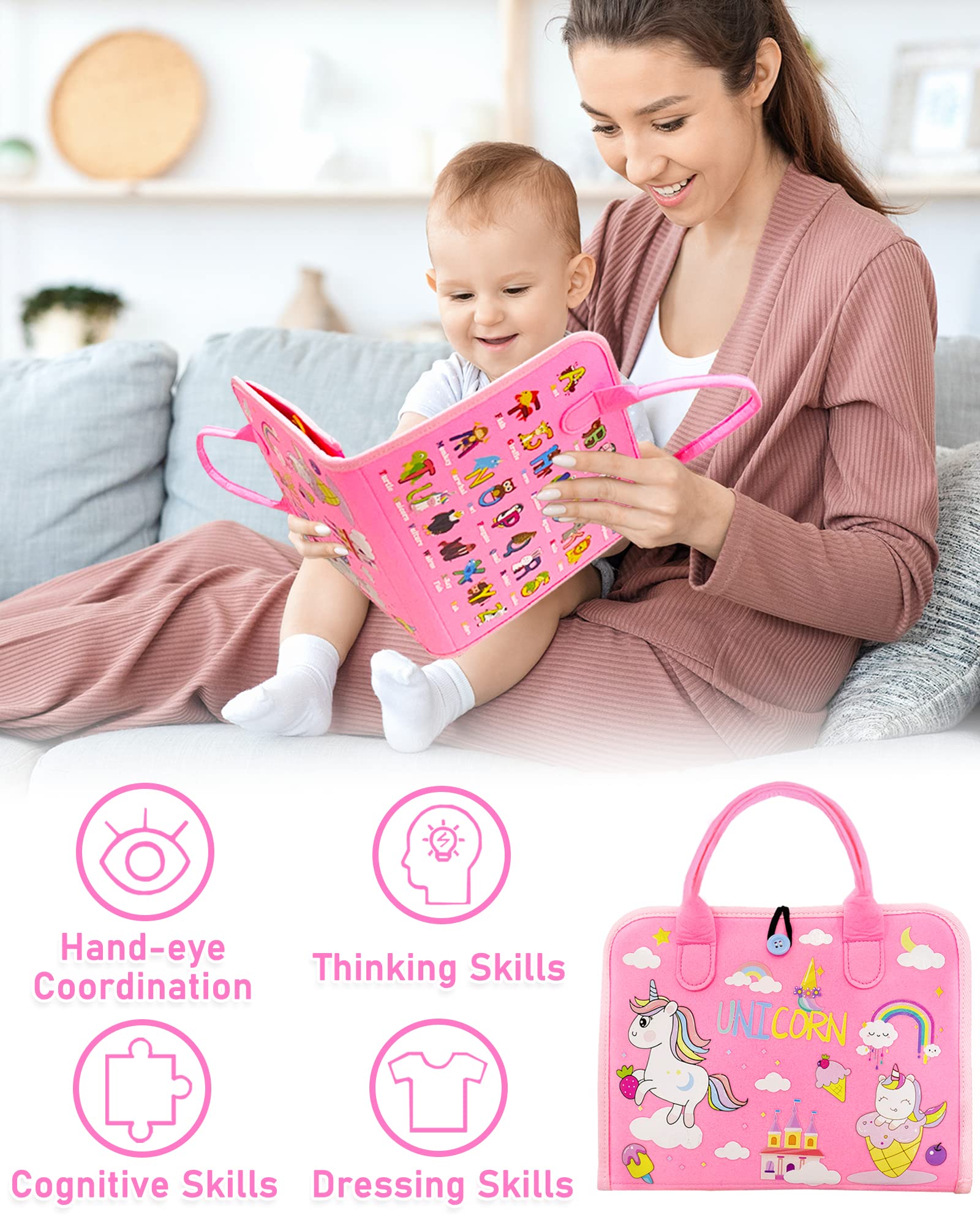 Exorany Montessori Busy Board Sensory Toy for Toddlers 1-4 Years Old - Educational Travel Activity Toy for Fine Motor Skills Development - Perfect Birthday Gift for Boys & Girls - Ideal for Airplane, Car Rides & Preschool Learning