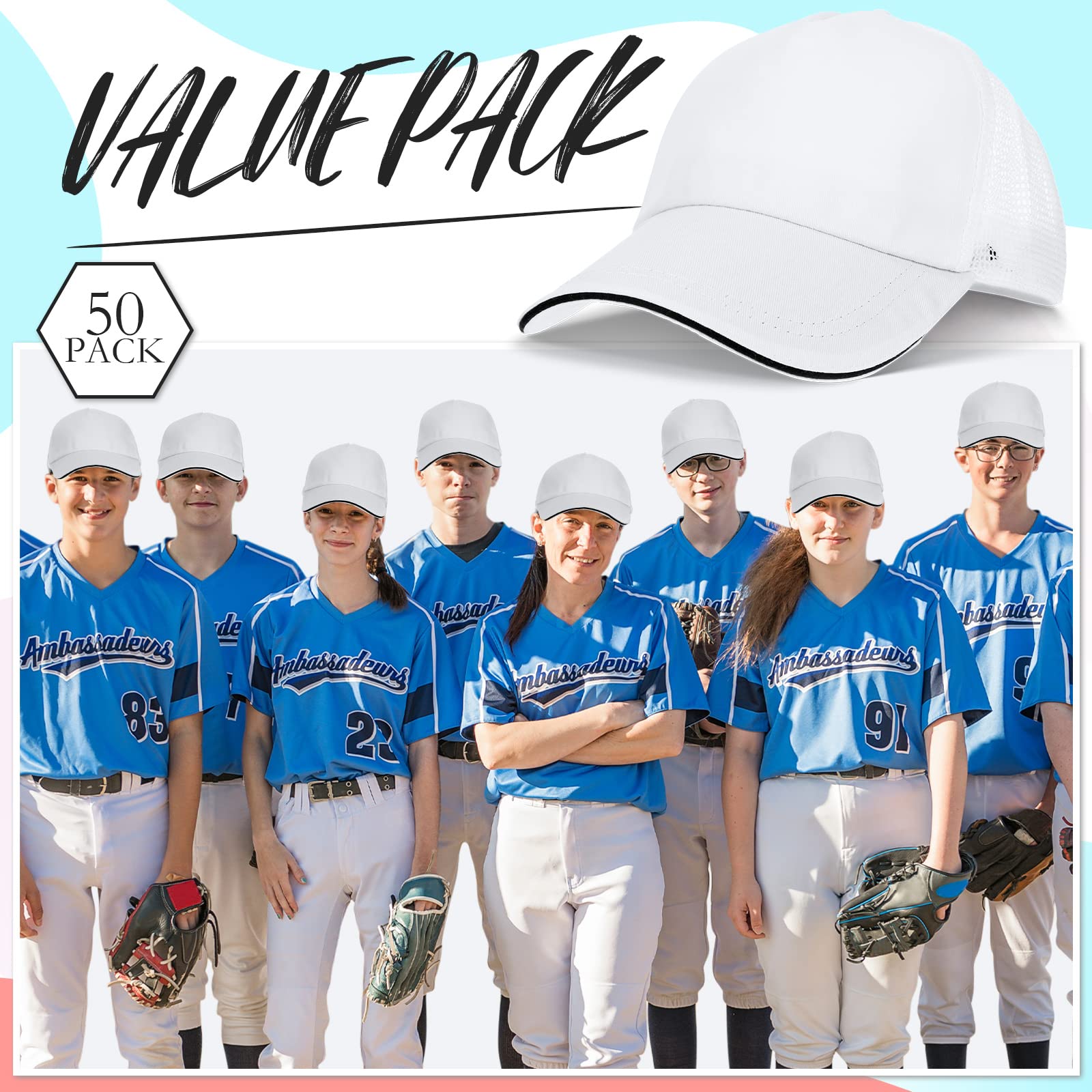 50 Pcs Bulk Blank Sublimation Trucker Hats - Adjustable Snapback Baseball Caps for Men & Women | Customizable Unisex Hats for Sports, Events & Promotions