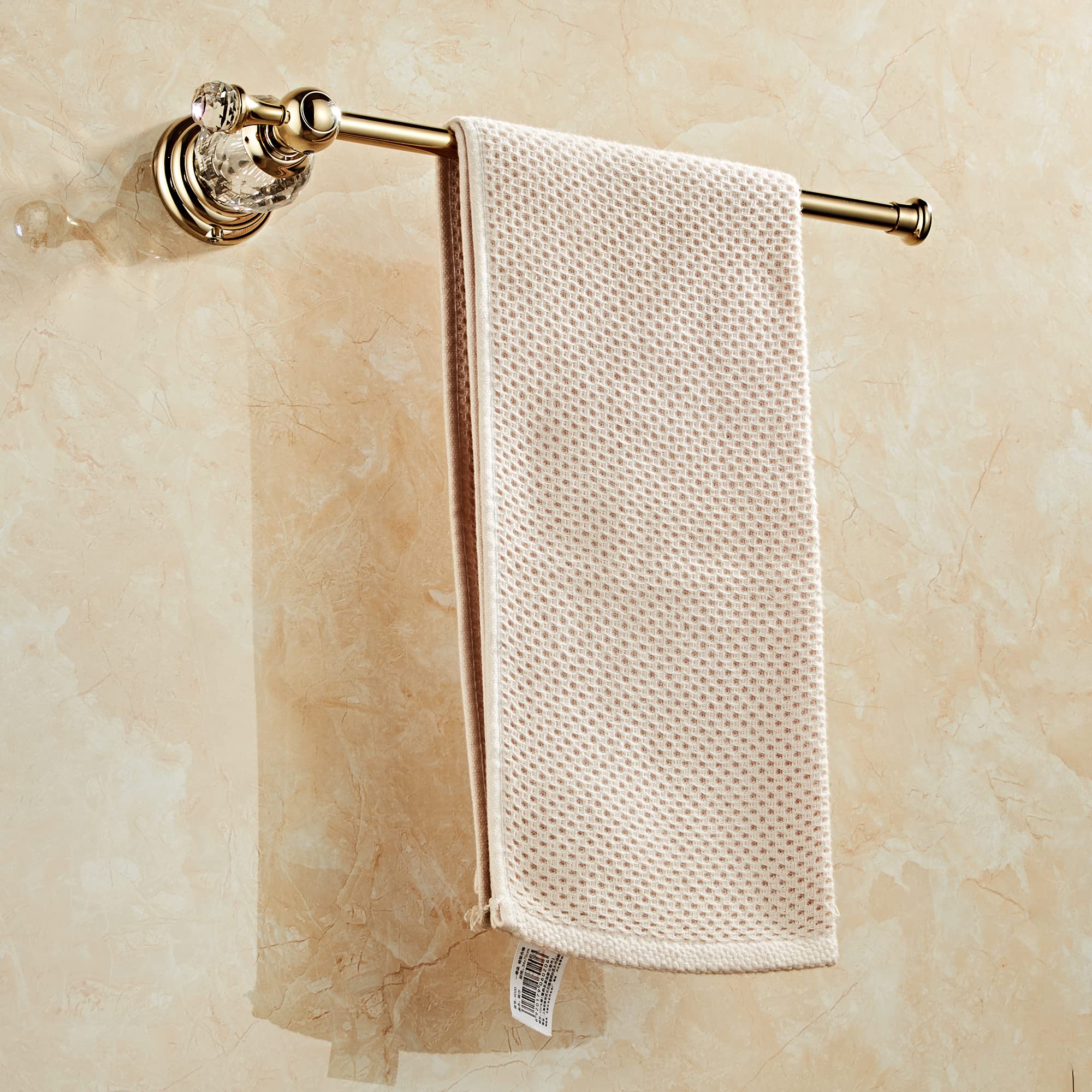 Premium Gold Crystal Bathroom Hardware Set - Adjustable Towel Rack, Toilet Paper Holder, Hand Towel Ring & Wall Hooks - Elegant Wall Mounted Bathroom Accessories for Modern Homes, Hotels & Luxury Spaces