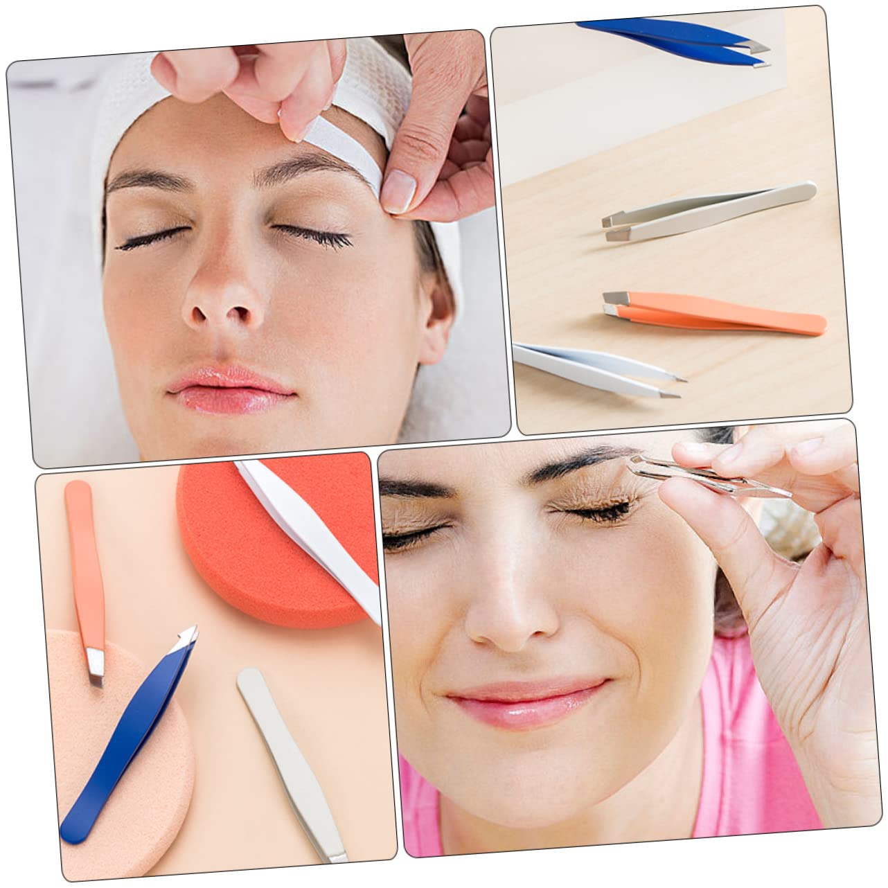 Precision Stainless Steel Eyebrow Tweezers Set of 4 - Professional Eyebrow Shaping & Grooming Tools for Perfect Brows at Home or Salon