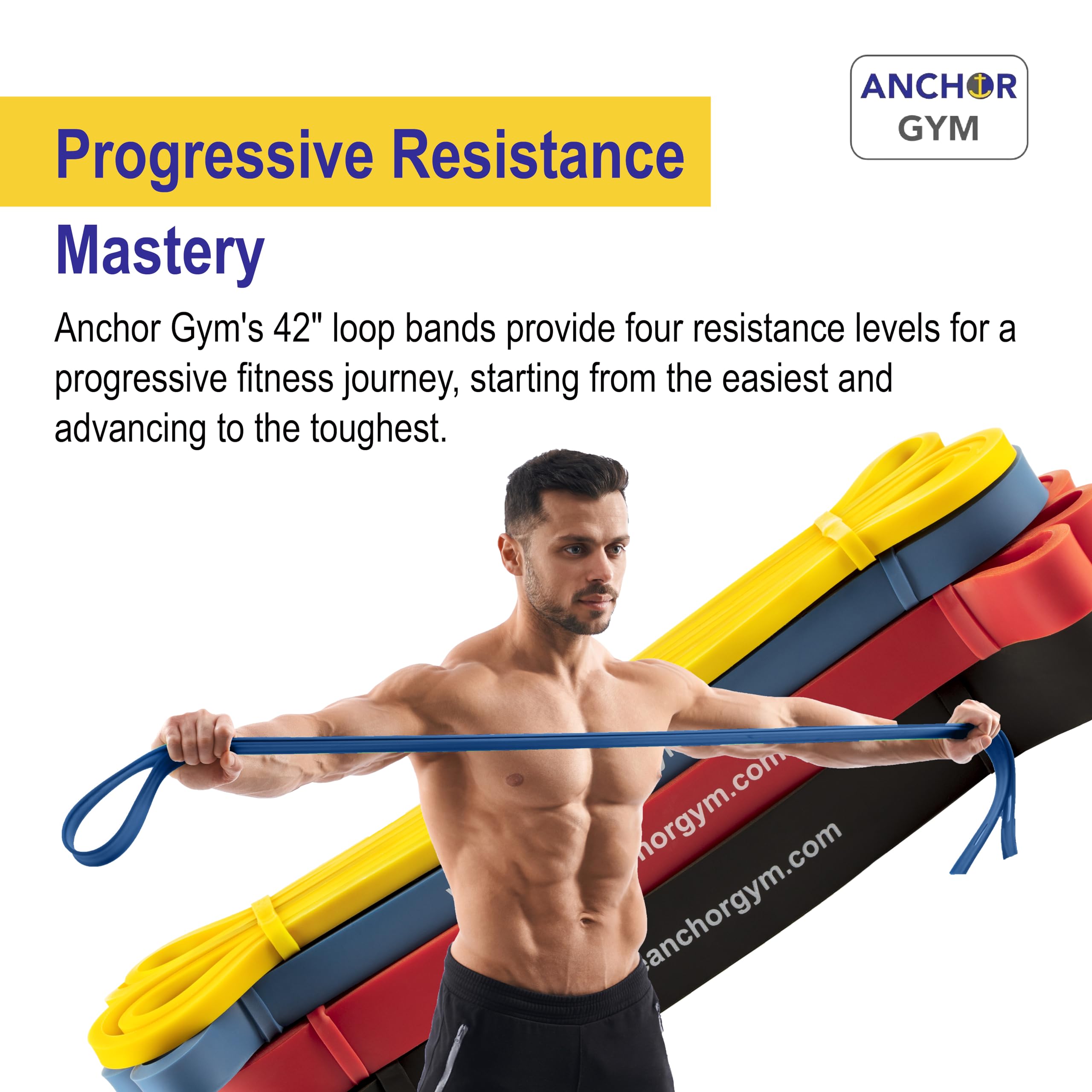 Anchor Gym Set of 4 Large Loop Resistance Bands - Premium Exercise Bands for Strength Training, Yoga, Powerlifting, Stretching & Assisted Pull-Ups - Ideal for Home Gym, CrossFit & Physical Therapy Workouts