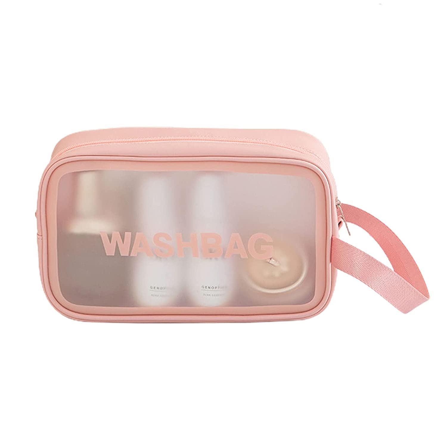 Clear Toiletry Bag for Travel - Transparent Cosmetic Makeup Organizer with Zipper, Waterproof Wash Bag for Women & Men, Small Pink Portable Grooming Kit - Perfect for Airplane Carry-on, Gym, Beach & Daily Use