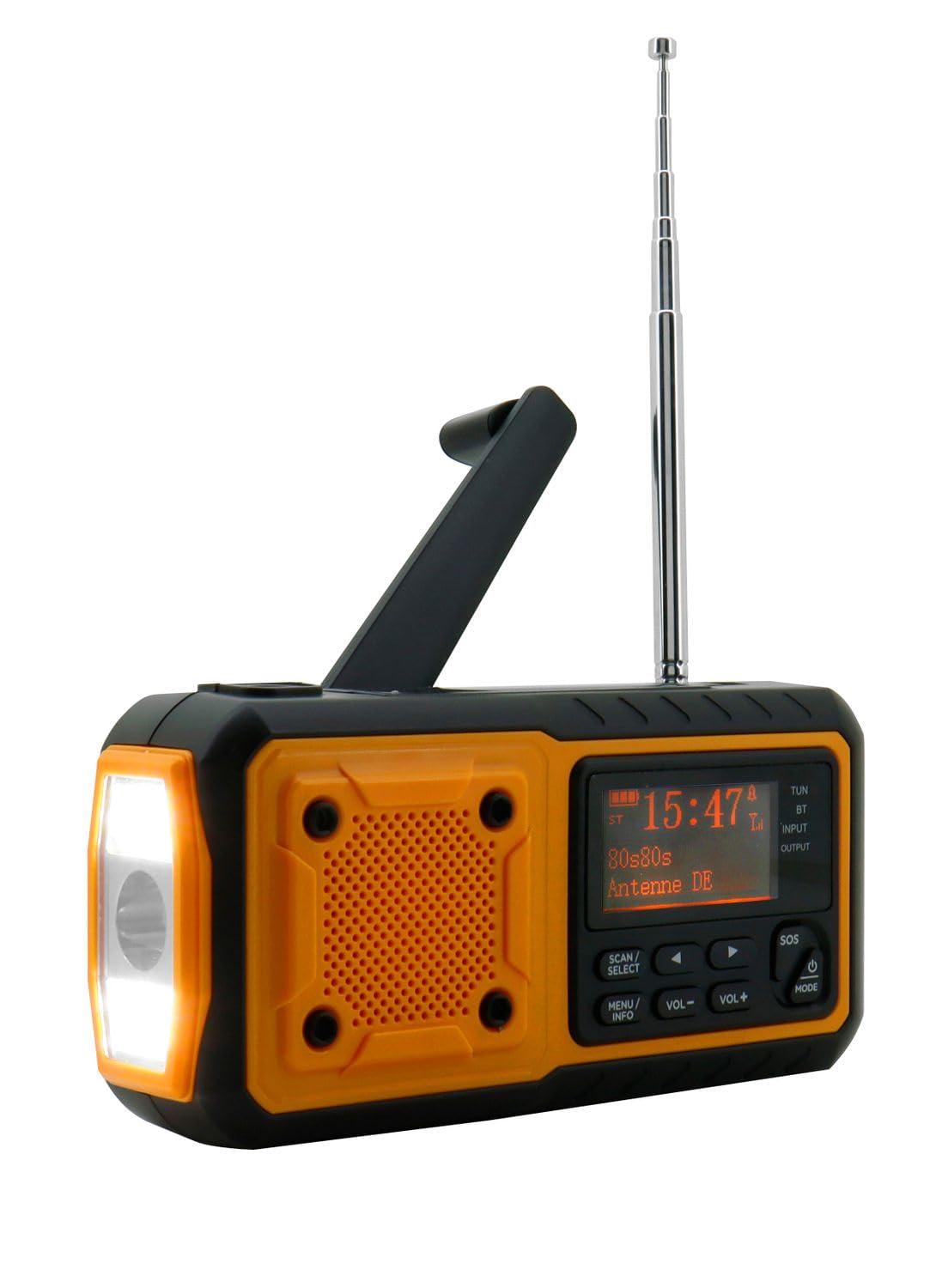Soundmaster DAB112OR Emergency Radio - Solar/Dynamo Powered, DAB+/FM Digital Radio with Bluetooth, LED Light & Rechargeable Li-Ion Battery - Perfect for Camping, Hiking & Emergency Preparedness