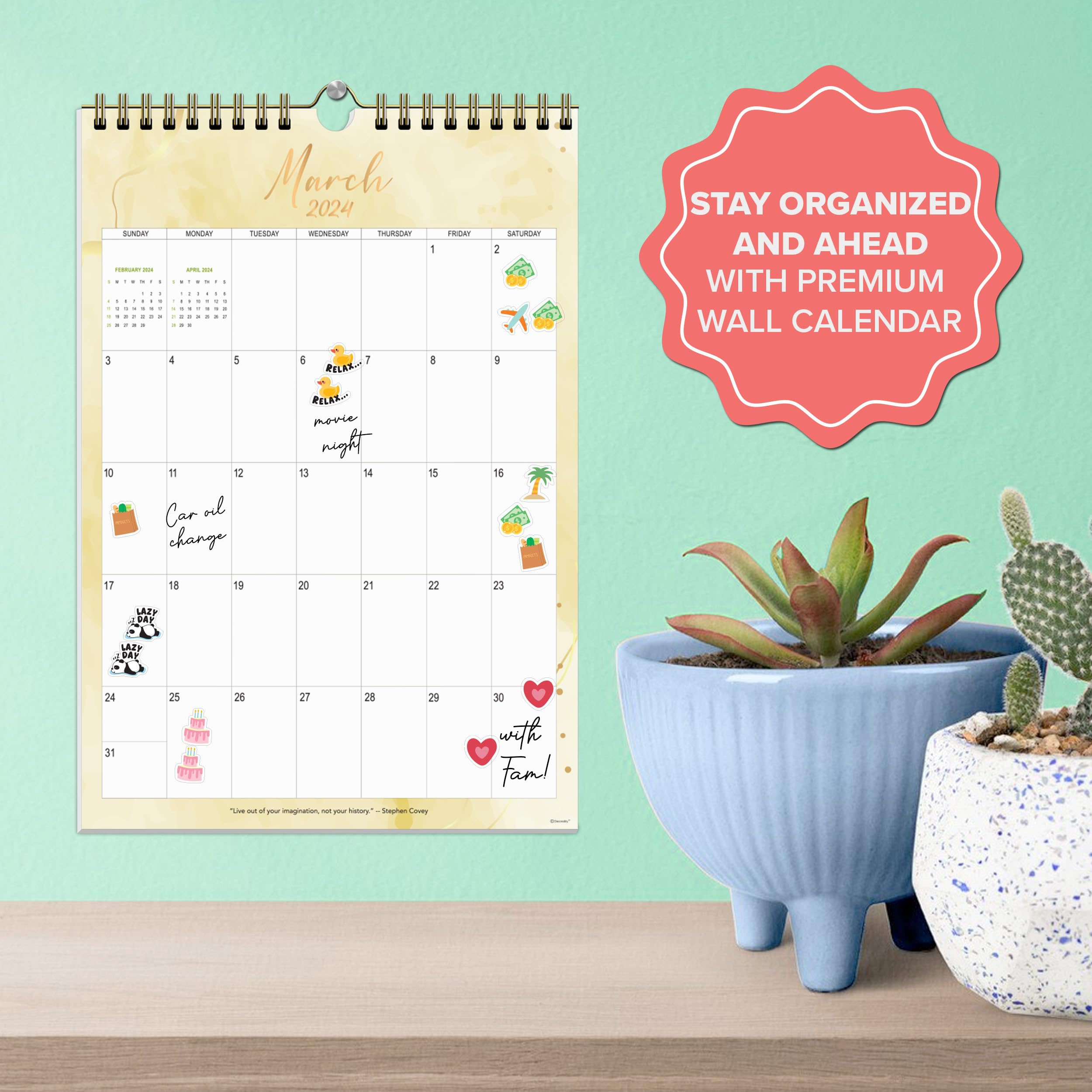 Decorably 18-Month Wall Calendar 2024-2025 (January 2024 - June 2025) | 10x14.5 Inch Vertical Portrait Calendar with Stickers | Perfect for Home, Office, School & Gift Giving
