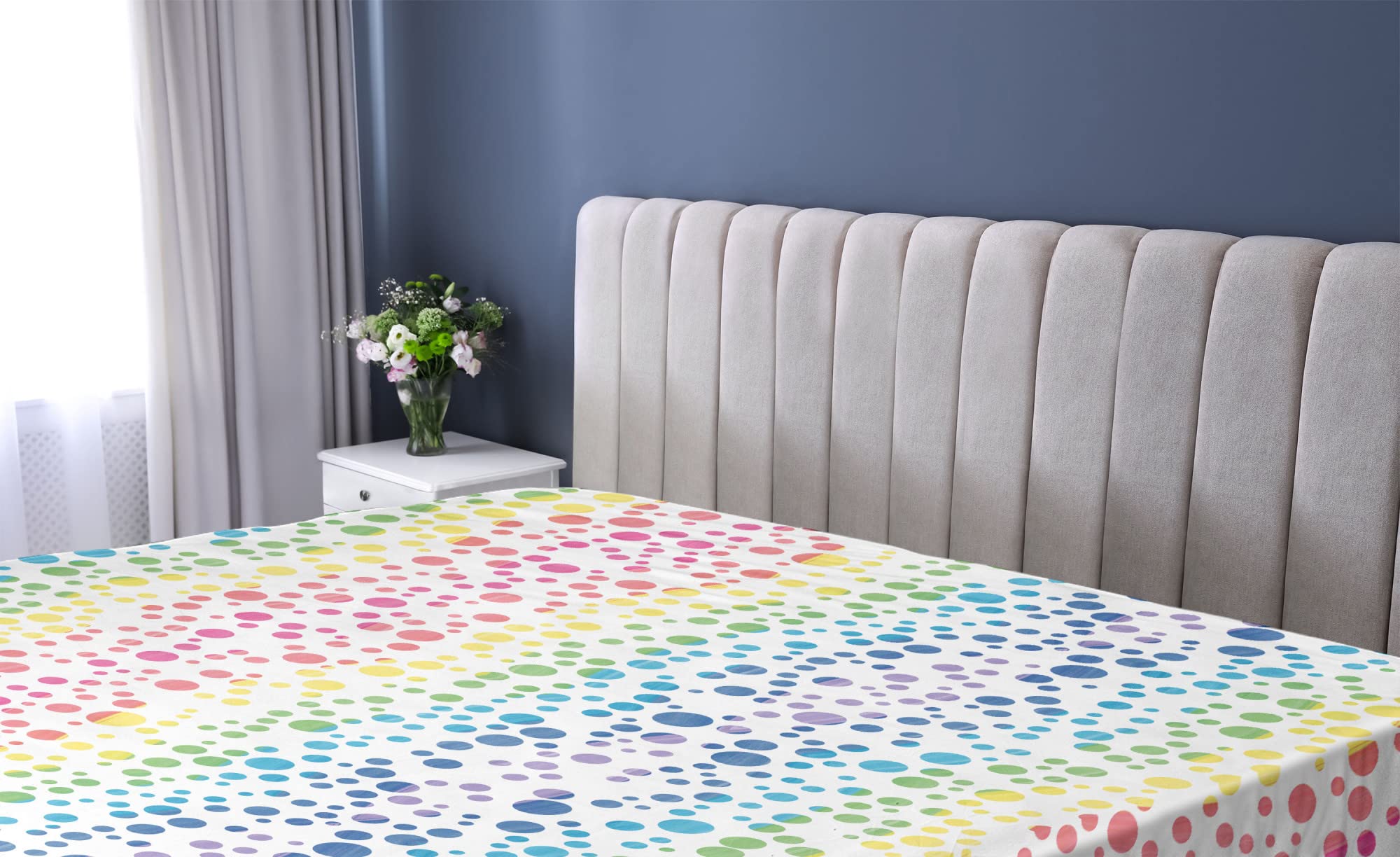 Ambesonne Modern Fitted Sheet - Rainbow Ombre Bubble & Wavy Circle Line Art Print - Deep Pocket Elastic Twin Size Bed Cover - Soft & Comfortable - Perfect for Kids' Rooms, Guest Beds & Dorm Decor