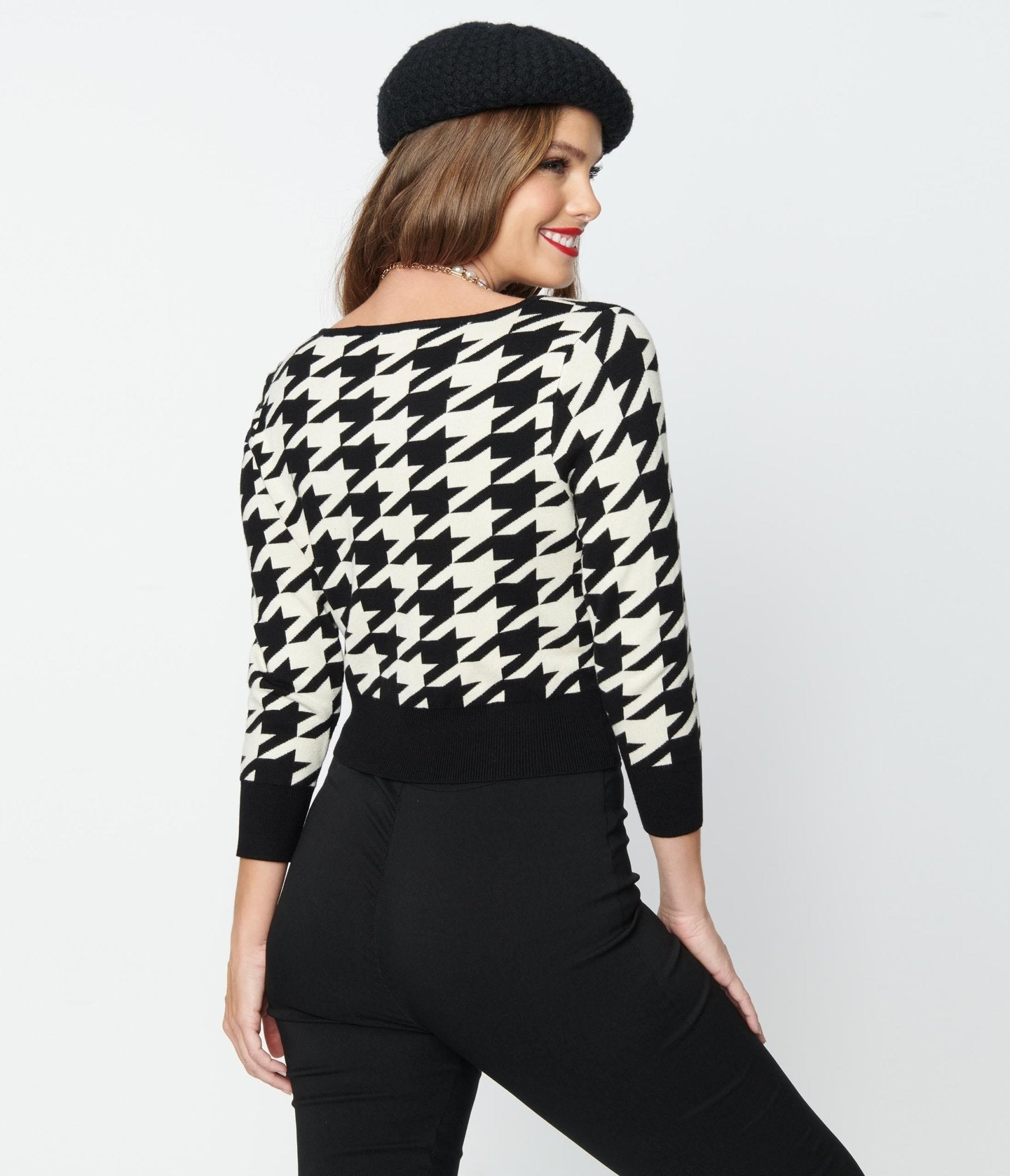 Vintage Black & Ivory Houndstooth Cardigan for Men - Classic Retro Dandy Style Sweater - Perfect for Office, Date Night & Fall Fashion