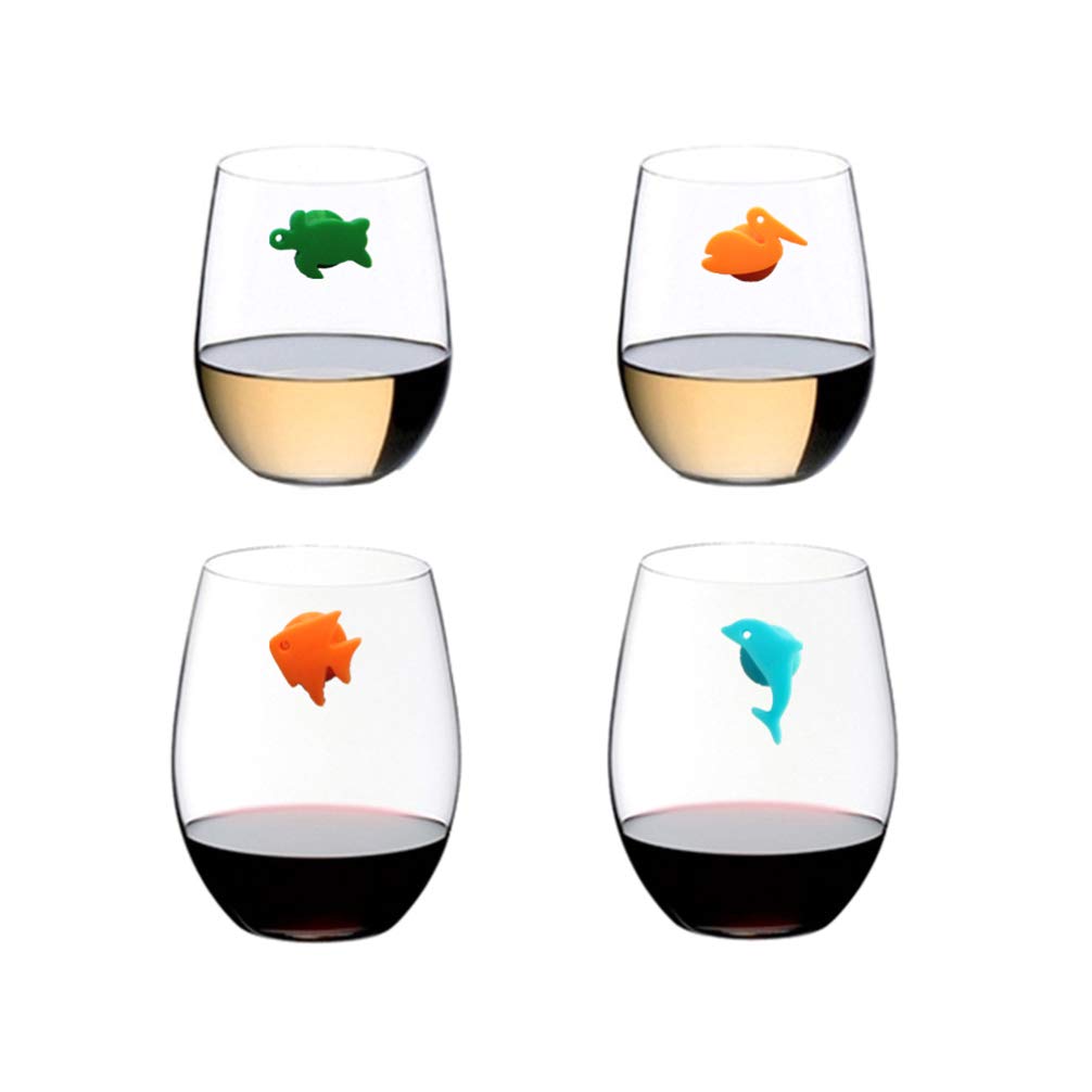 24pcs Silicone Wine Glass Charms - Sea & Land Animal Drink Markers for Parties, Nautical Theme Events & Beach Weddings - Reusable Cup Identifiers for Wine Bottles & Glasses