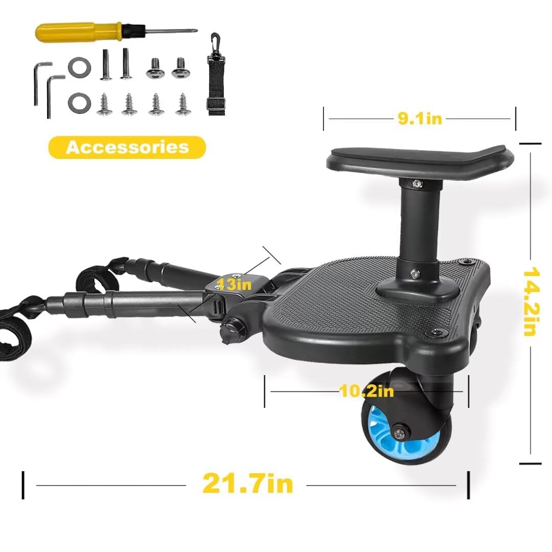 Universal Stroller Board - 2 in 1 Sit and Stand Stroller Attachment with Detachable Seat for 99% of Baby Strollers | Holds Kids up to 55lbs | Blue | Perfect for Shopping, Travel & Outdoor Adventures