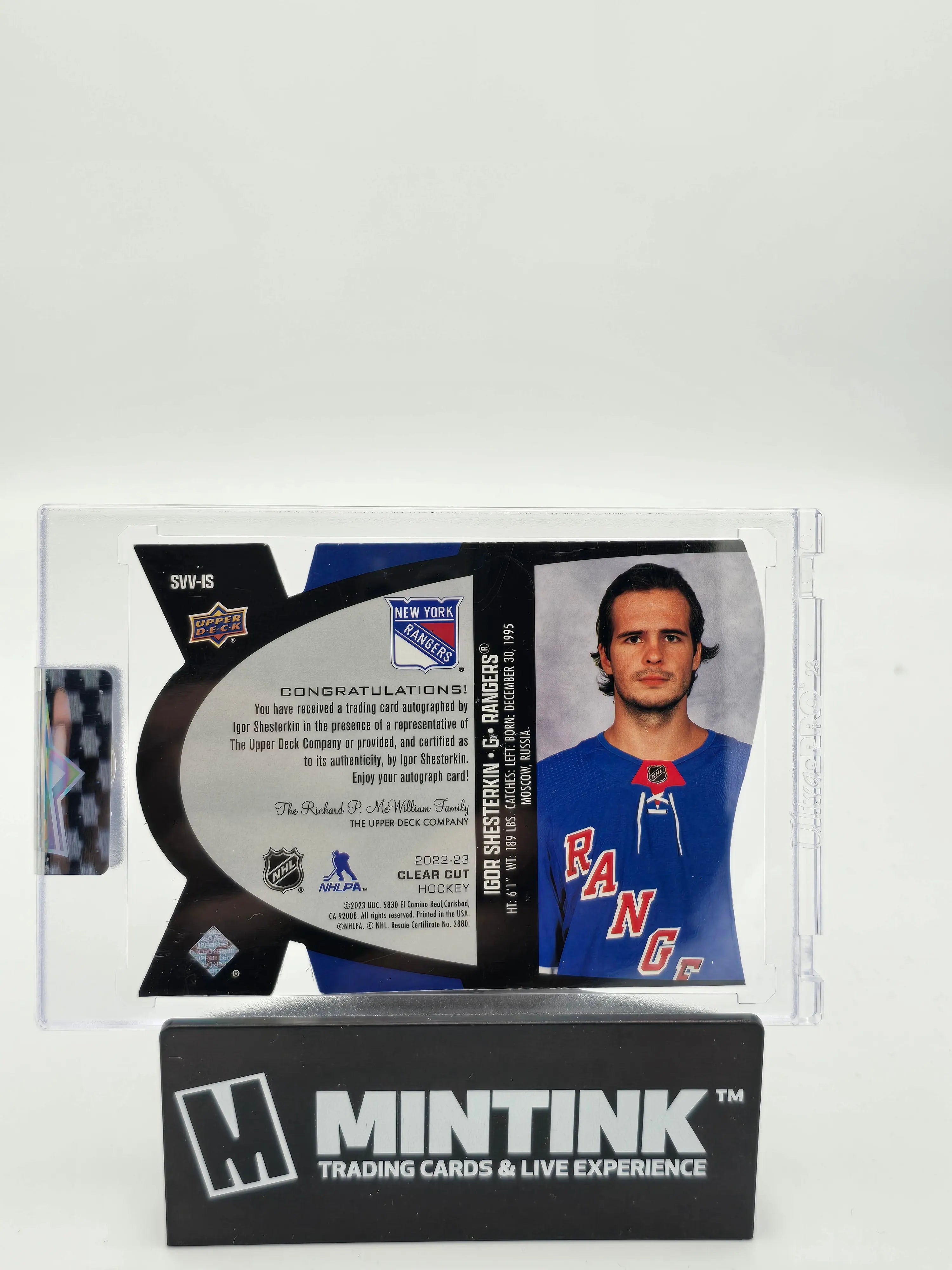 2022-23 Upper Deck Clear Cut Hockey Igor Shesterkin Autographed SPX Card - Rare Collectible for NHL Fans & Sports Memorabilia Enthusiasts - Perfect for Display, Trading, and Investment