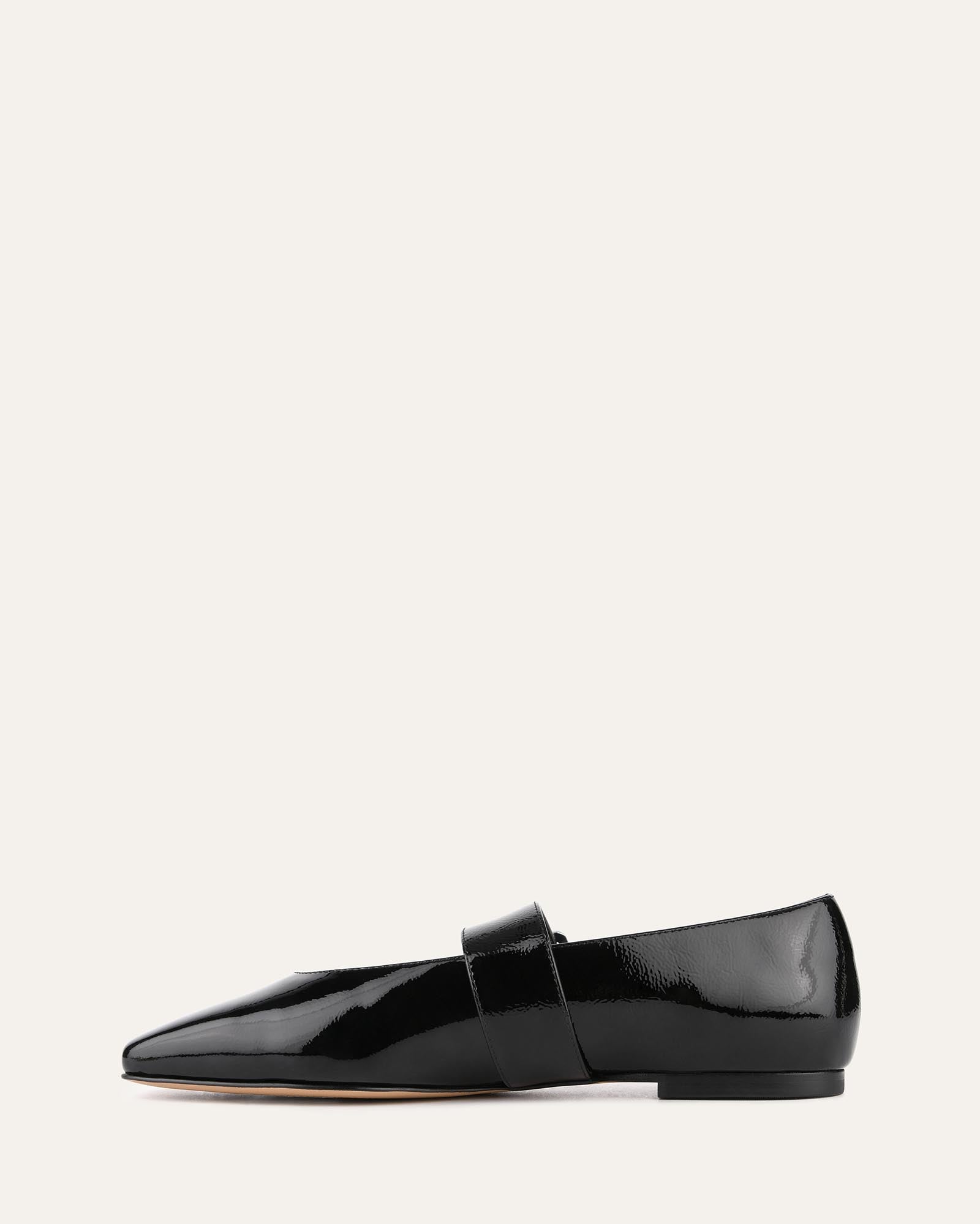 SARAH Casual Flats for Women - Black Crinkle Patent Leather Slip-On Shoes | Comfortable & Stylish for Work, Travel & Everyday Wear