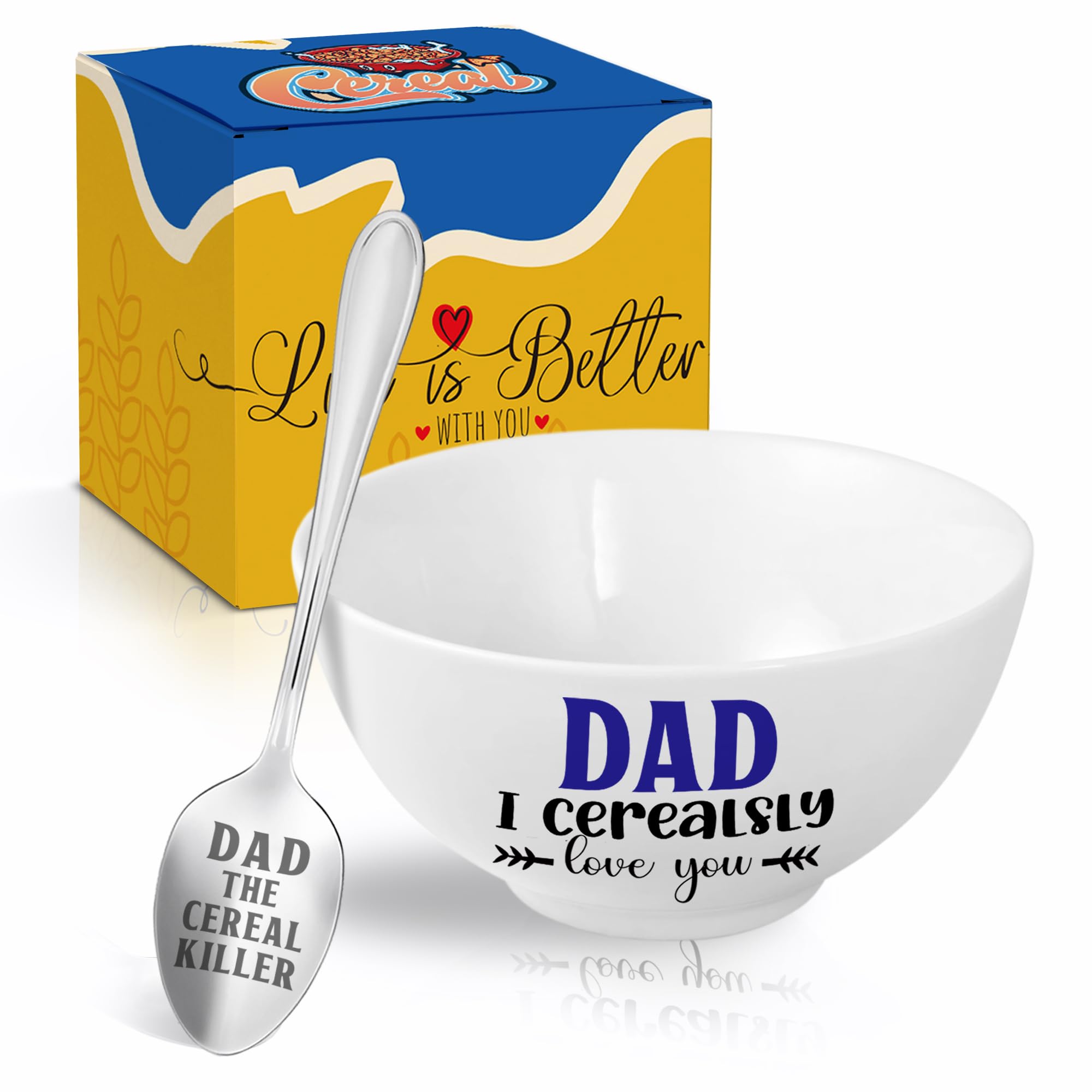 Funny Cereal Bowl and Spoon Gift Set for Dad - Christmas, Father's Day, Birthday Present from Daughter or Son - Cerealsly Love You Daddy - Perfect for Breakfast, Father's Day Surprise, or Funny Kitchen Gifts