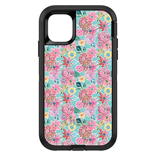 Preppy Pattern - Pink Flowers on Teal Background On Black Case