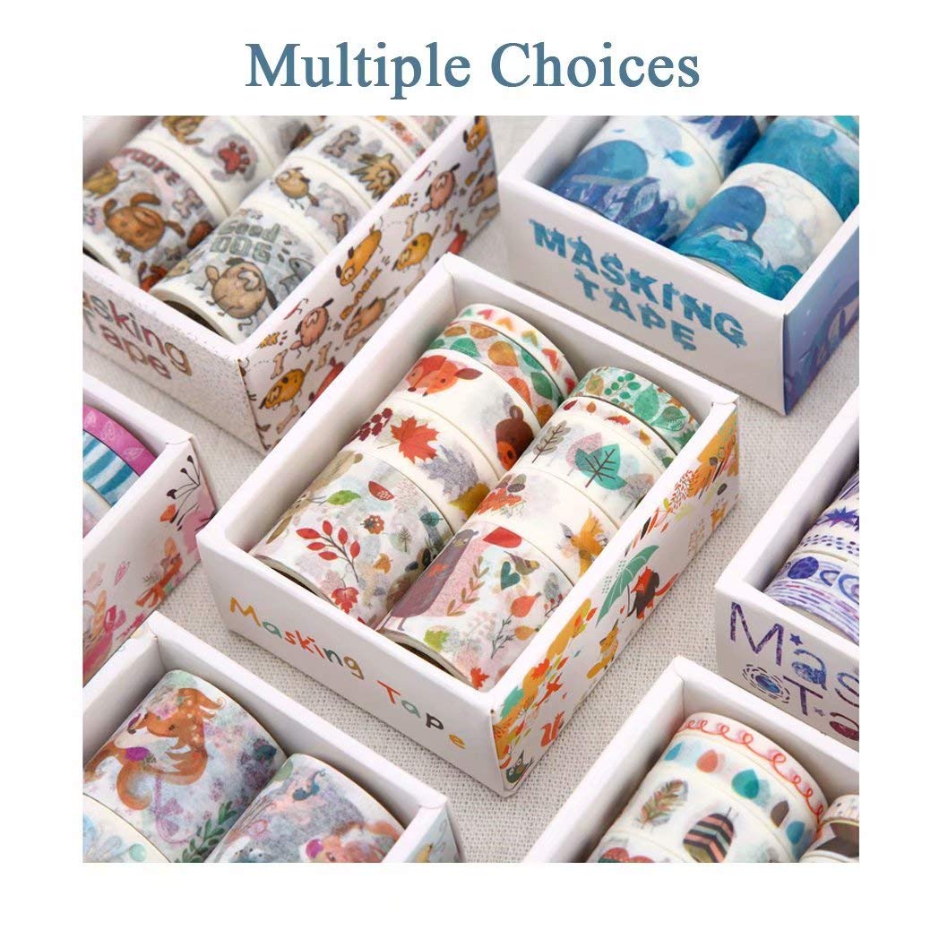 JOMOYEEH Washi Tape Set - 10 Rolls Decorative Masking Tape for Scrapbooking, Bullet Journal, Planners, Gift Wrapping, DIY Crafts (5mm,8mm,15mm,30mm, 2m Forest Design) - Perfect for Home Office, School Projects & Party Decorations